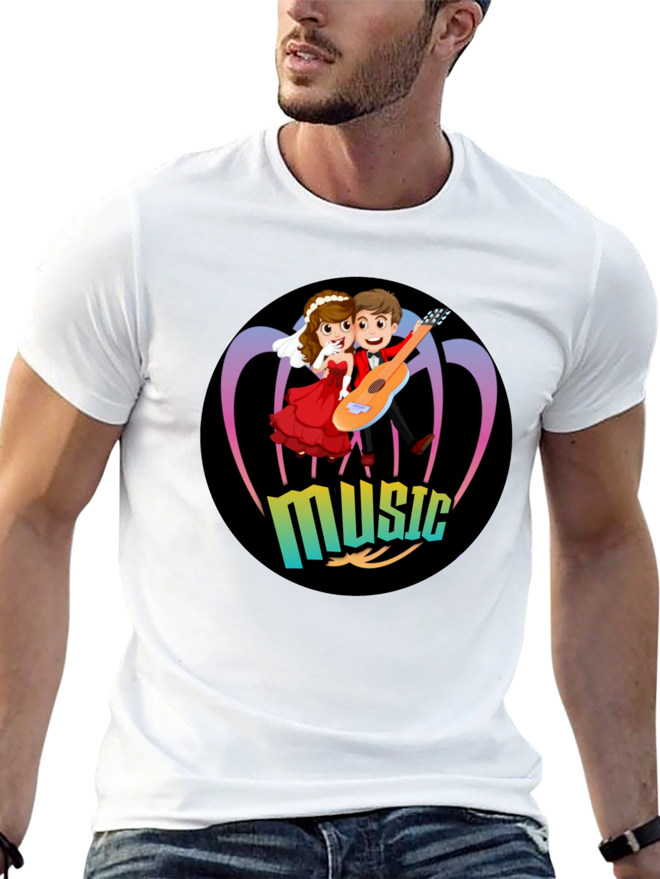 Black Cartoon Music Couple Black T-Shirt view 13
