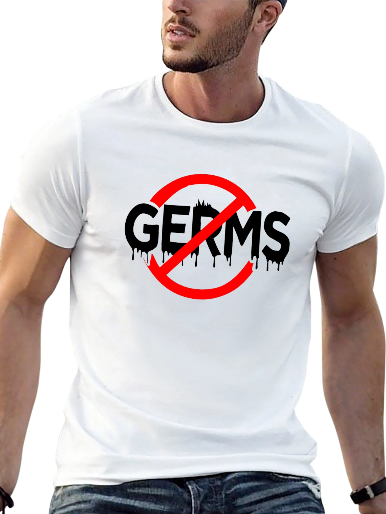 Black No Germs Black T-Shirt Novelty Funny Slogan Top view 13