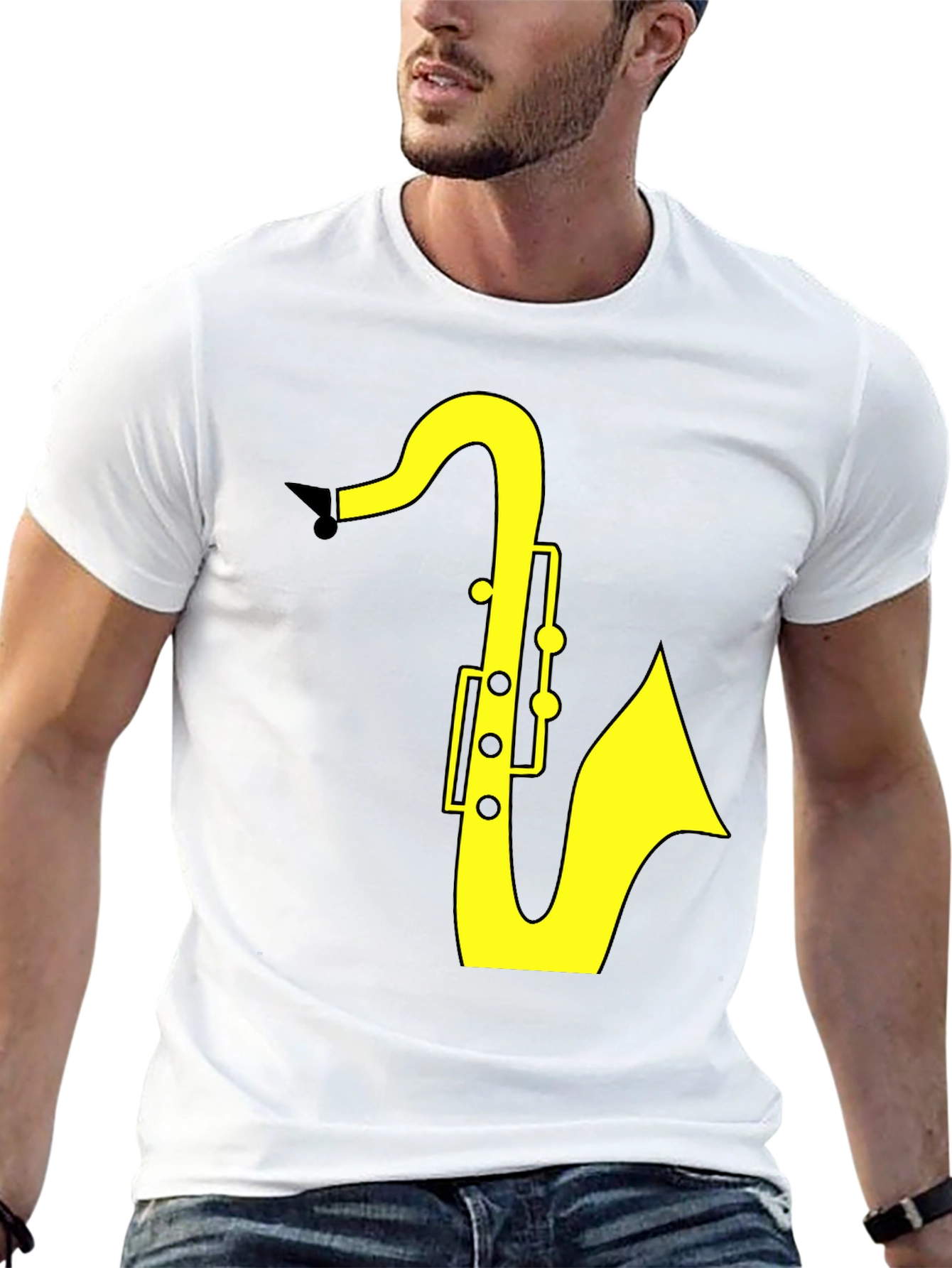 Black Saxophone Graphic Tee - Black Cotton T-Shirt view 13
