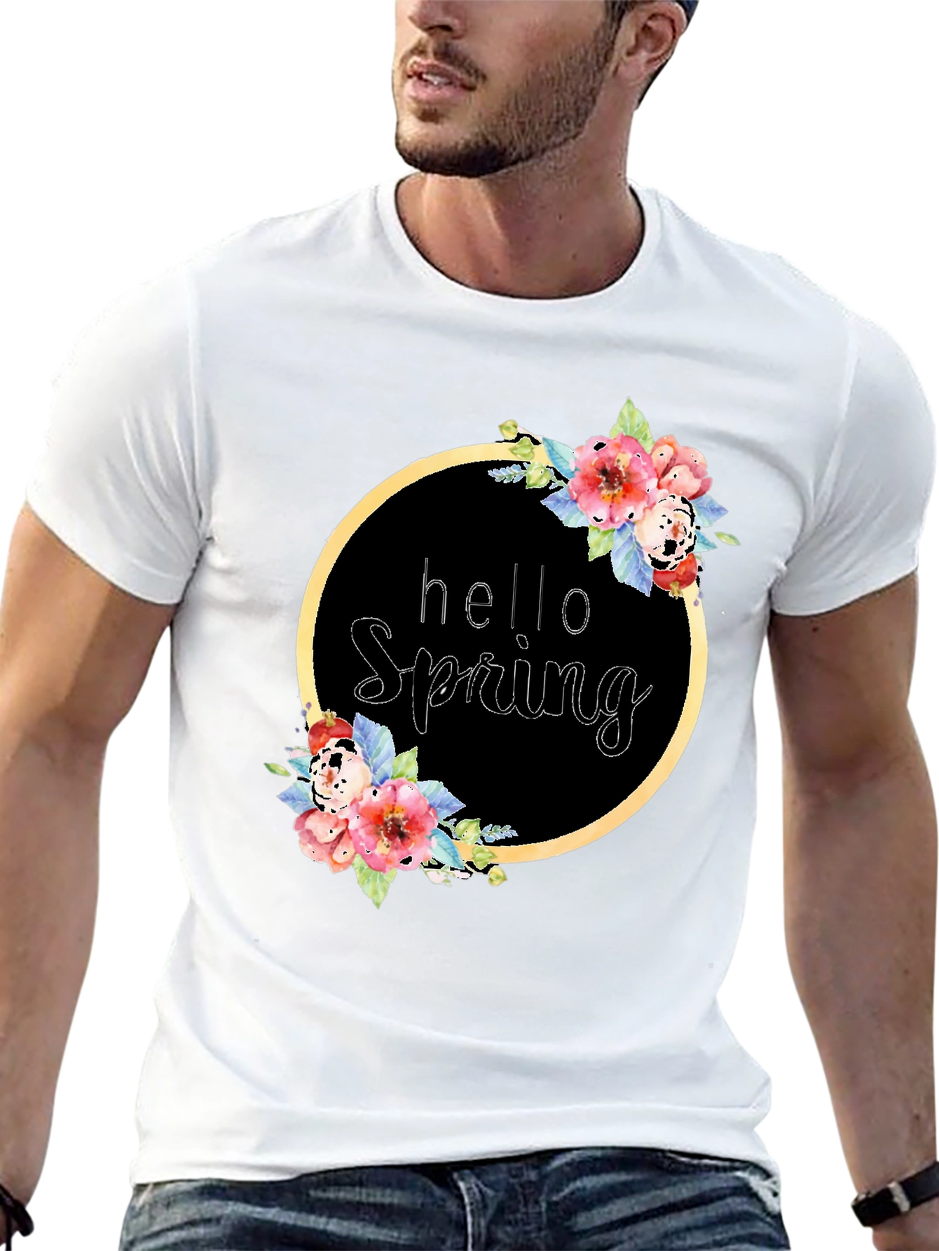 Black Hello Spring Floral Wreath T-Shirt view 13