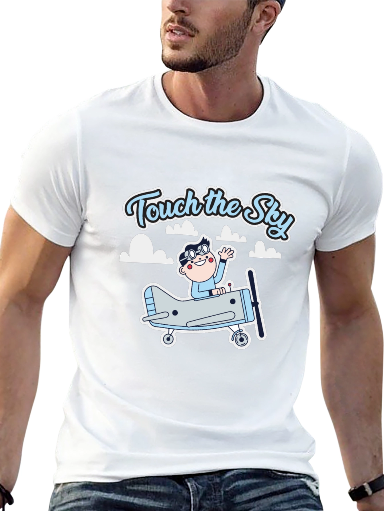 Black Touch the Sky T-Shirt - Airplane & Pilot Design view 13
