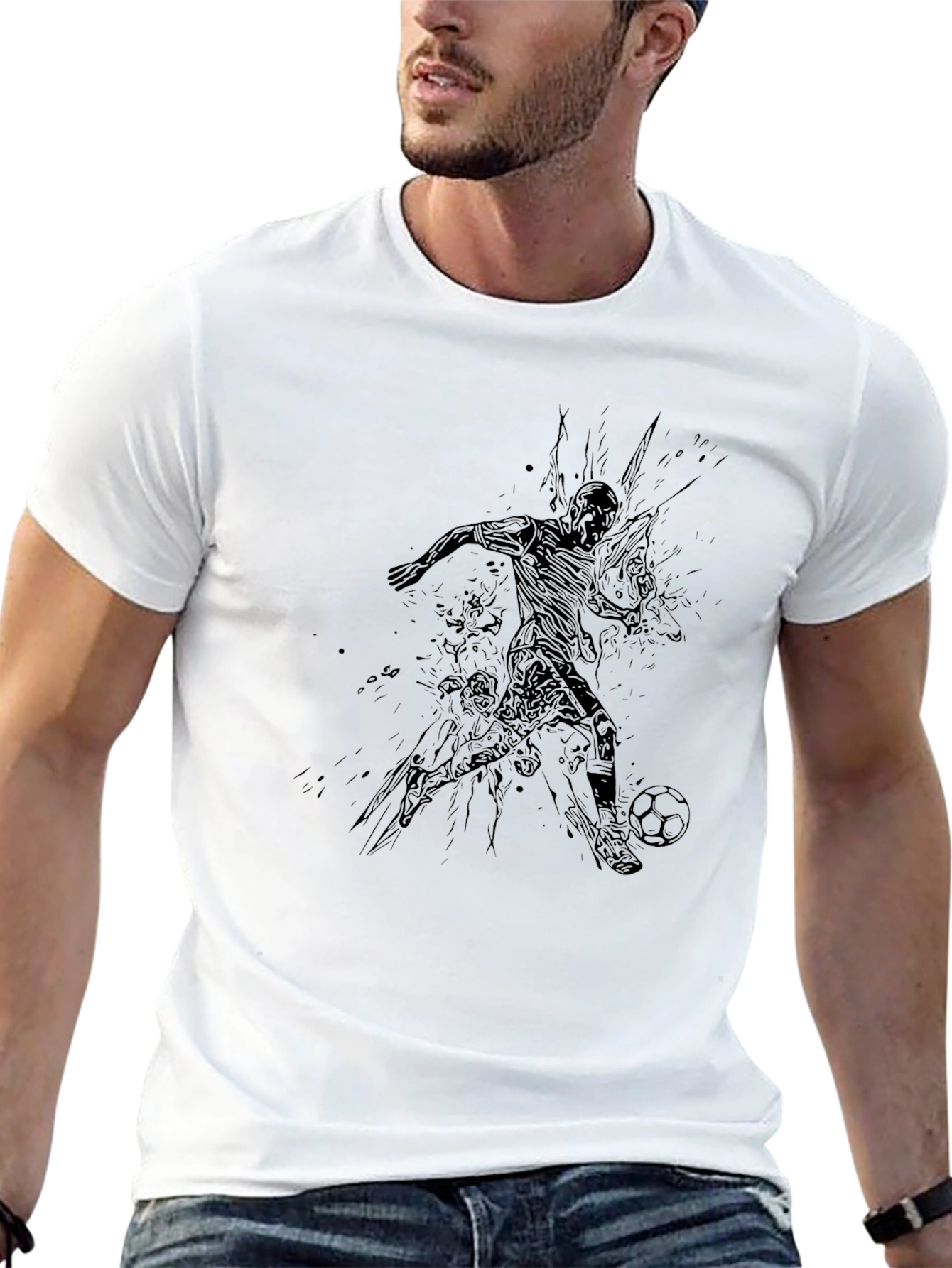 Black Soccer Player Graphic Tee - Black Cotton Blend view 13