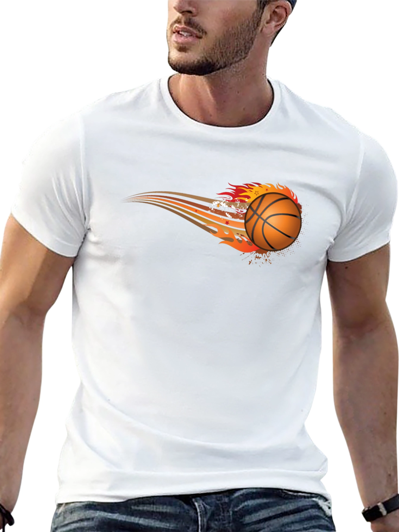 Black Flaming Basketball Graphic Tee - Black view 13