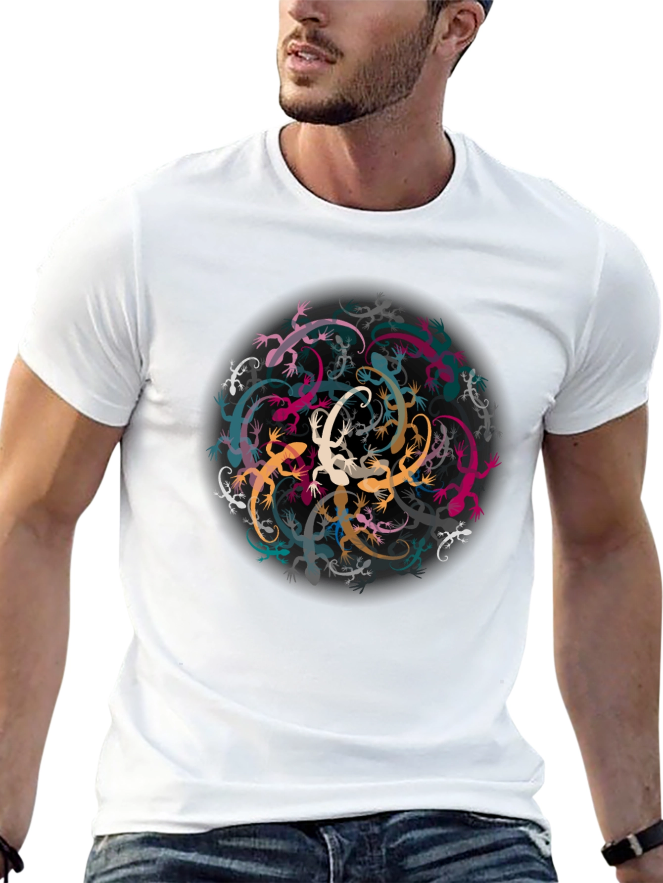 Black Lizard Mandala Black Tee - Unique Graphic T-Shirt view 13