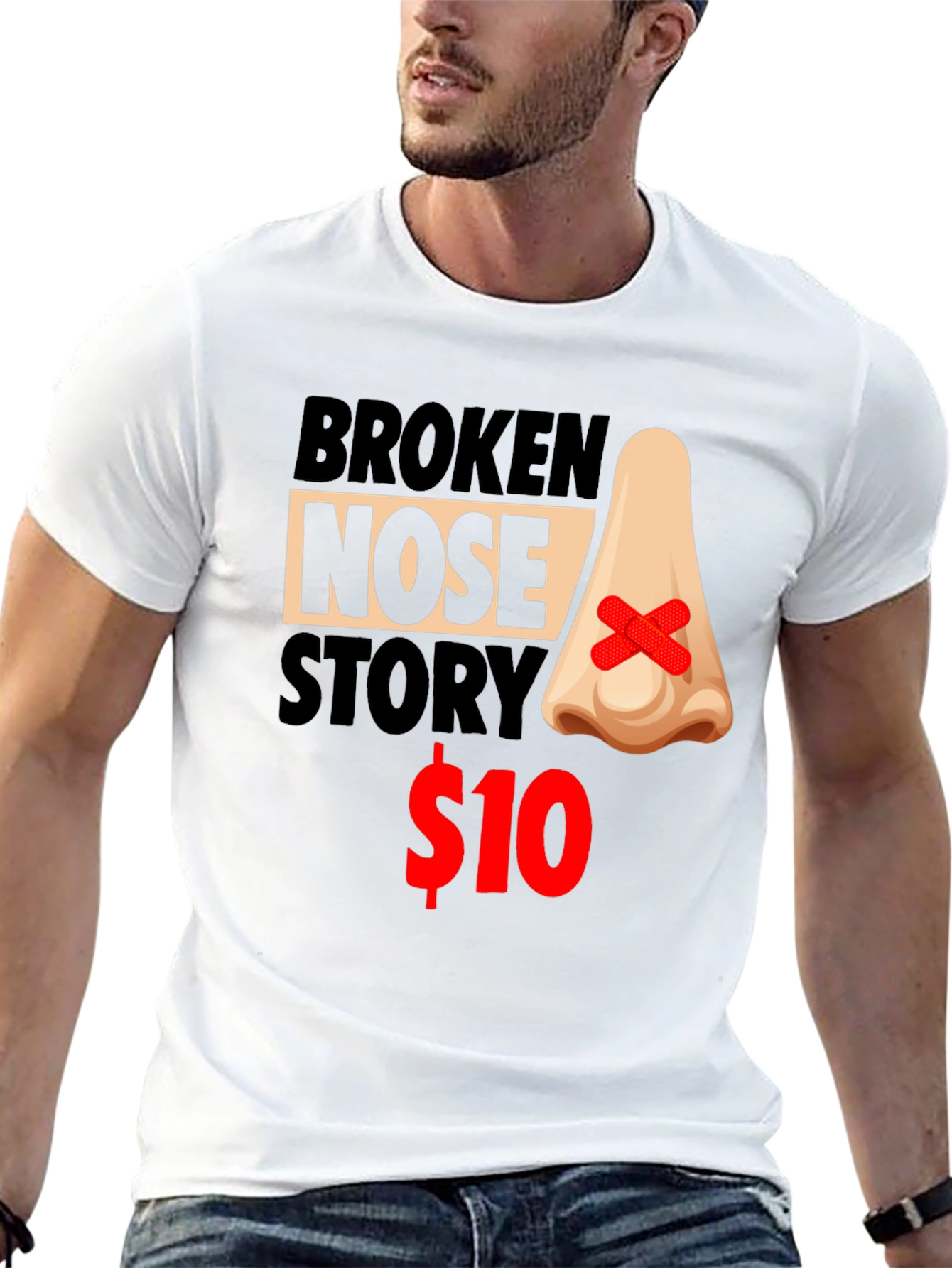 Black Broken Nose Story Graphic Tee - Humorous T-Shirt view 13