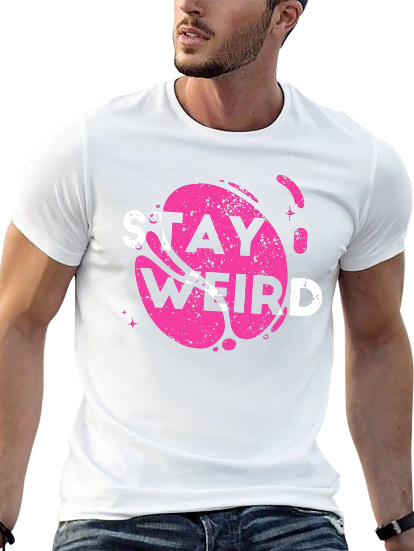 Black Stay Weird Graphic Tee - Trendy Casual Top view 13