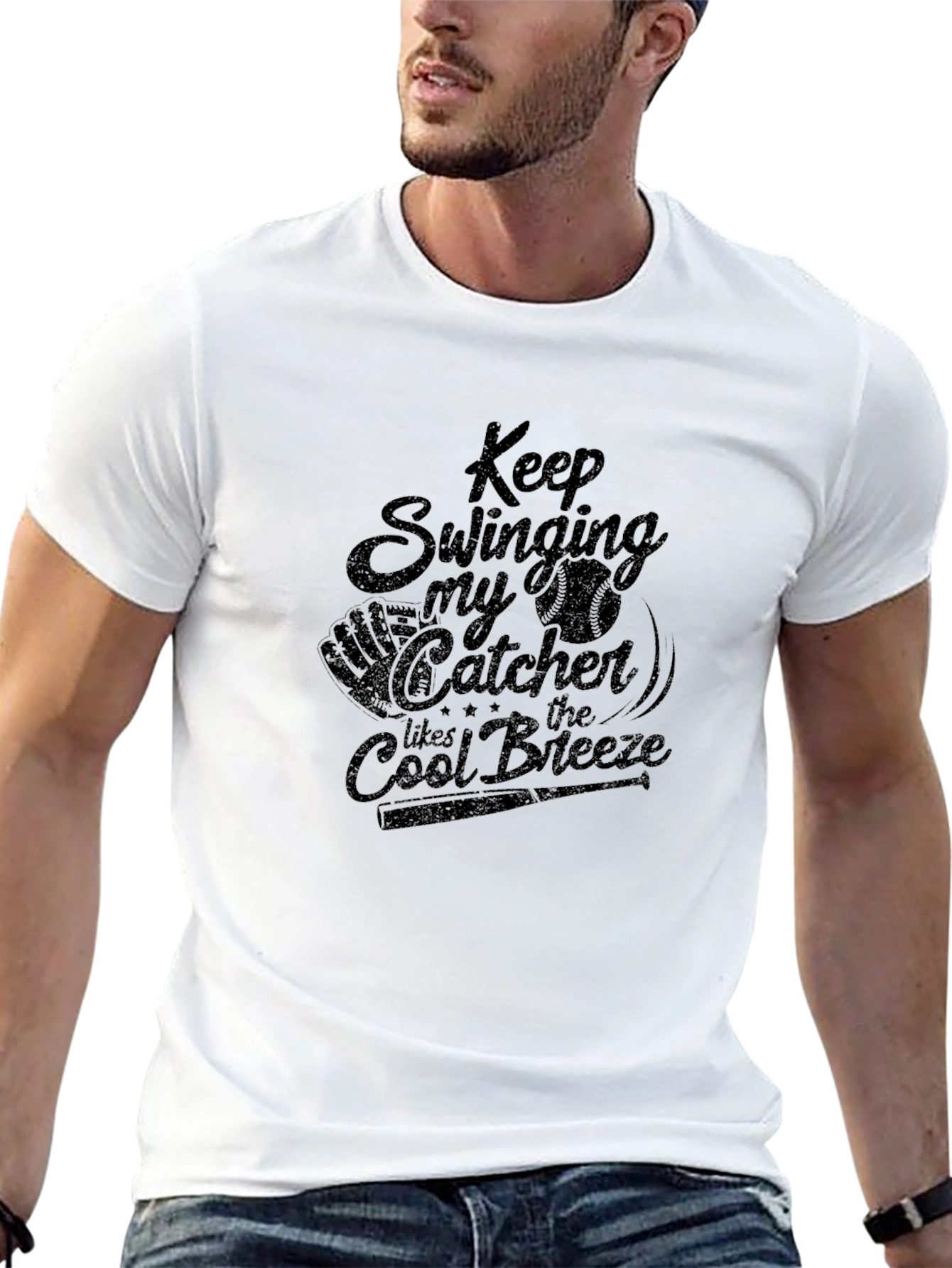 Black Keep Swinging Catcher Graphic T-Shirt view 13