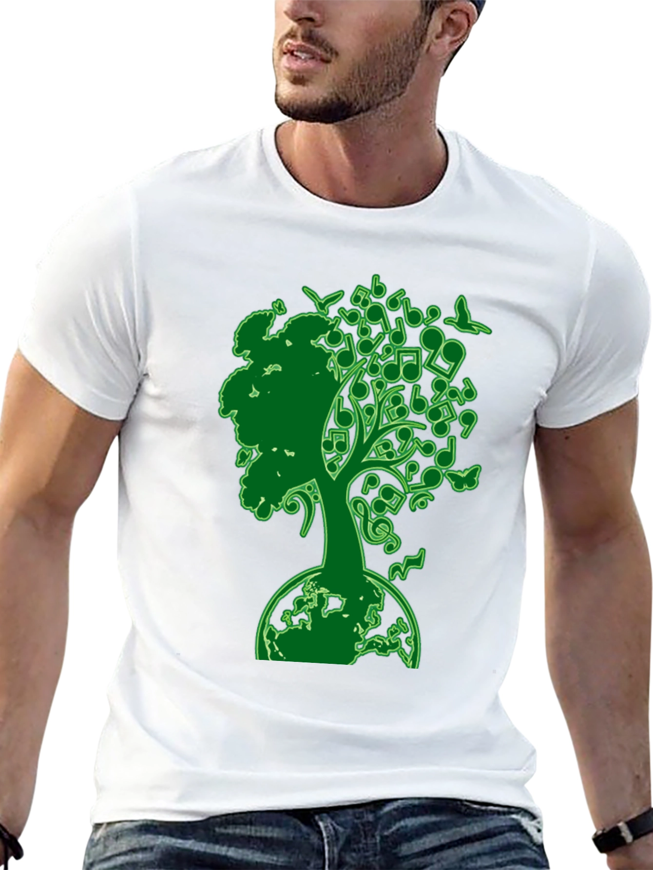 Black Musical Earth Tree Graphic T-Shirt - Nature & Music view 13