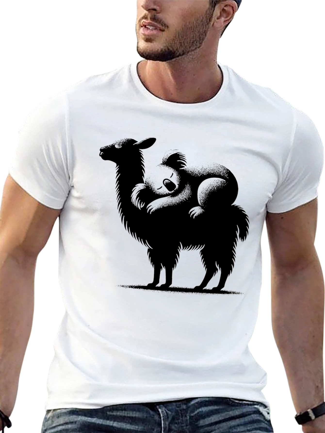 Black Llama & Koala Graphic T-Shirt - Quirky Animal Tee view 13