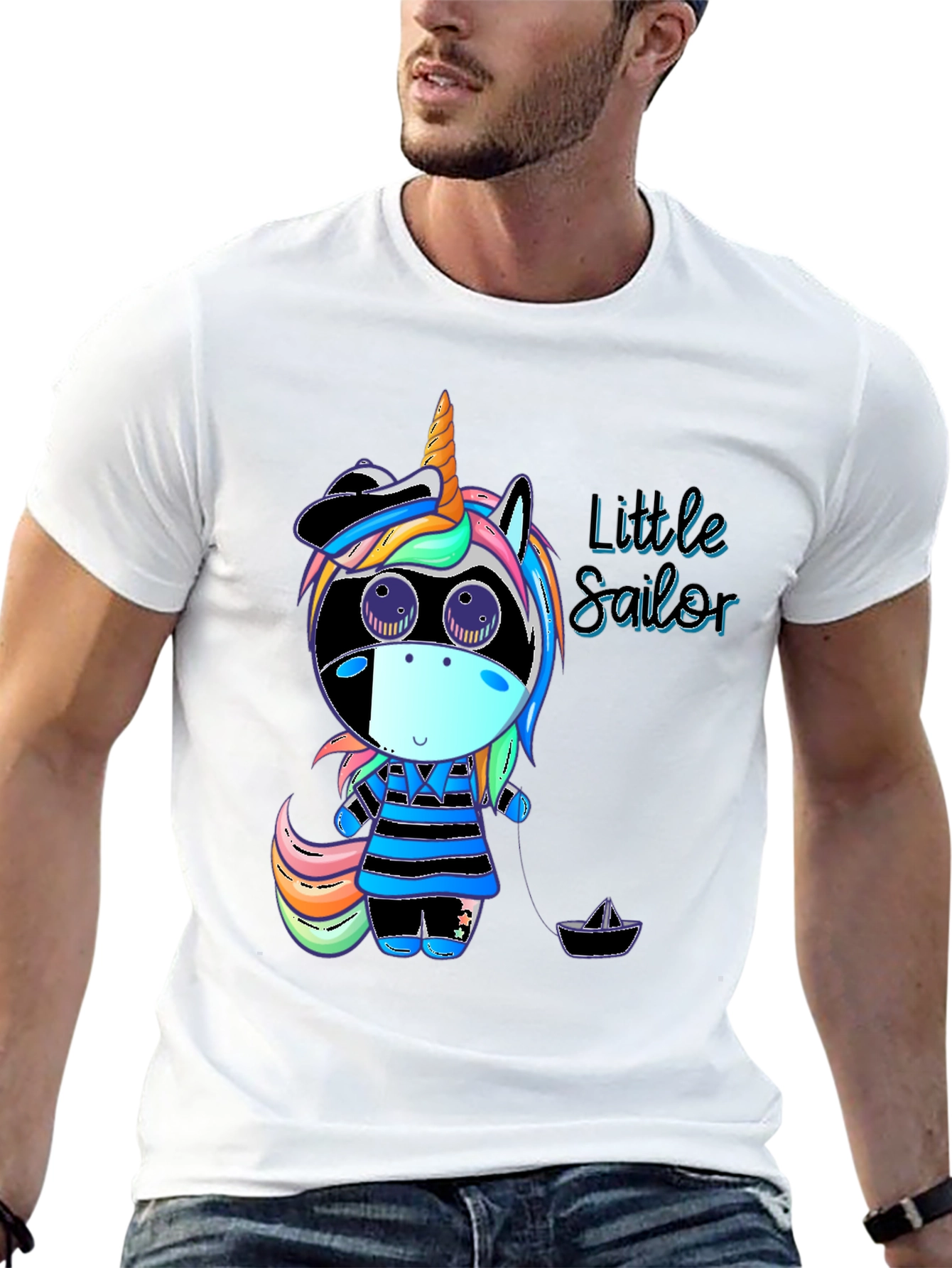 Black Unicorn Sailor Graphic Tee - Cute & Stylish Black T-Shirt view 13