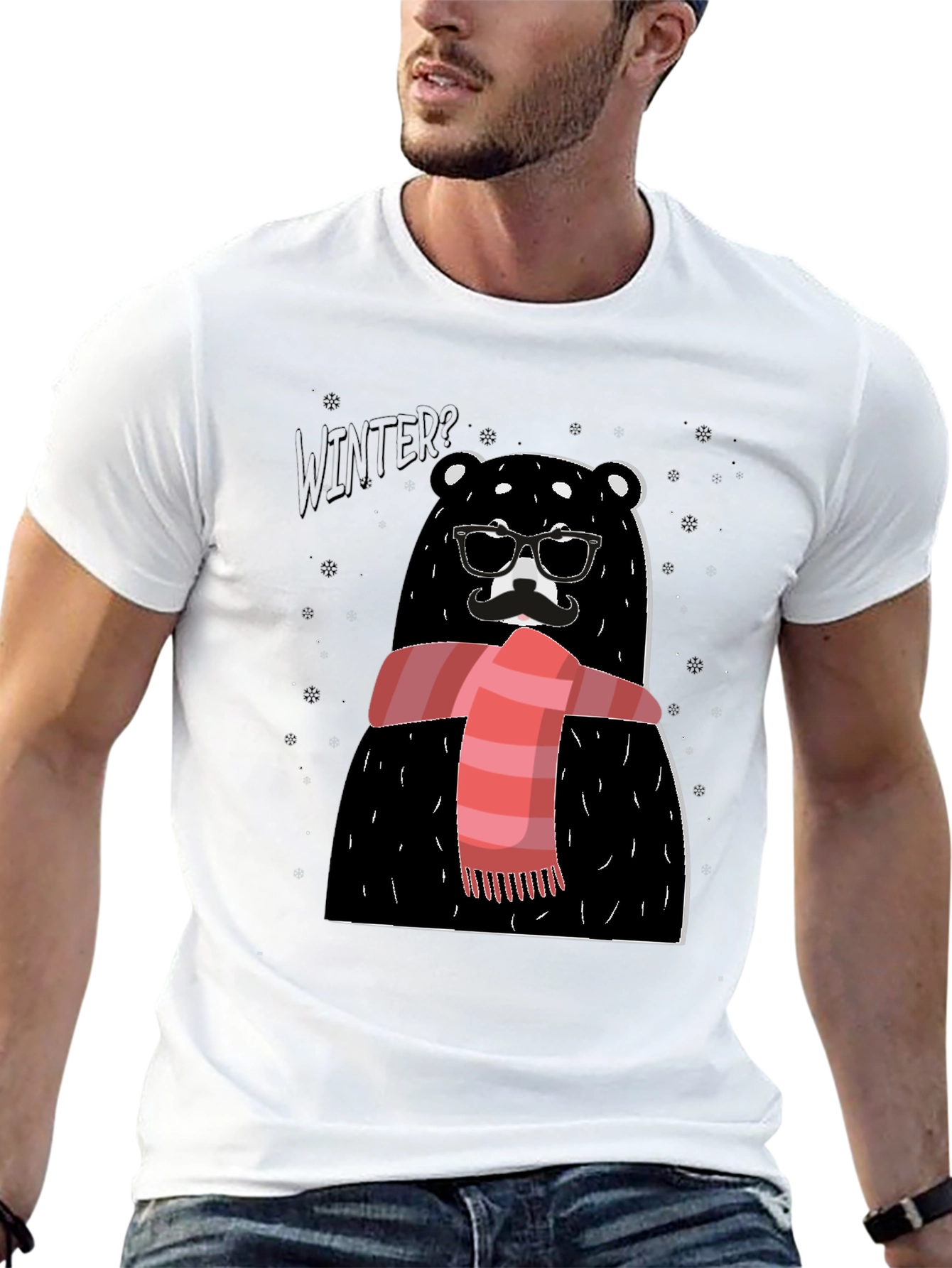 Black Winter Bear Graphic Tee - Stylish Holiday Design view 13