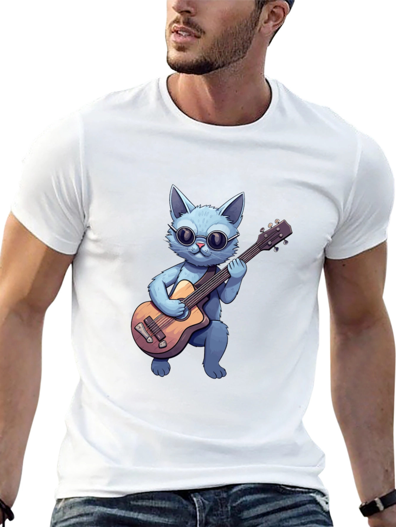 Black Cool Cat Guitarist T-Shirt view 13