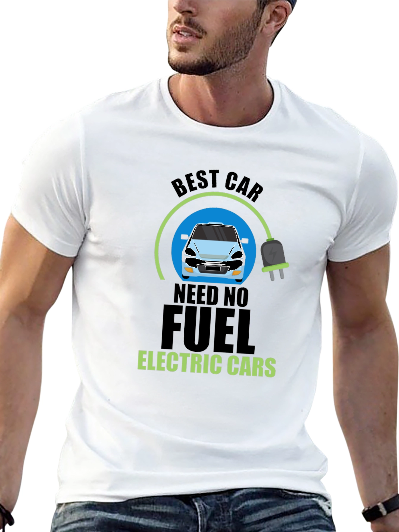Black Electric Car T-Shirt - Need No Fuel Tee view 13