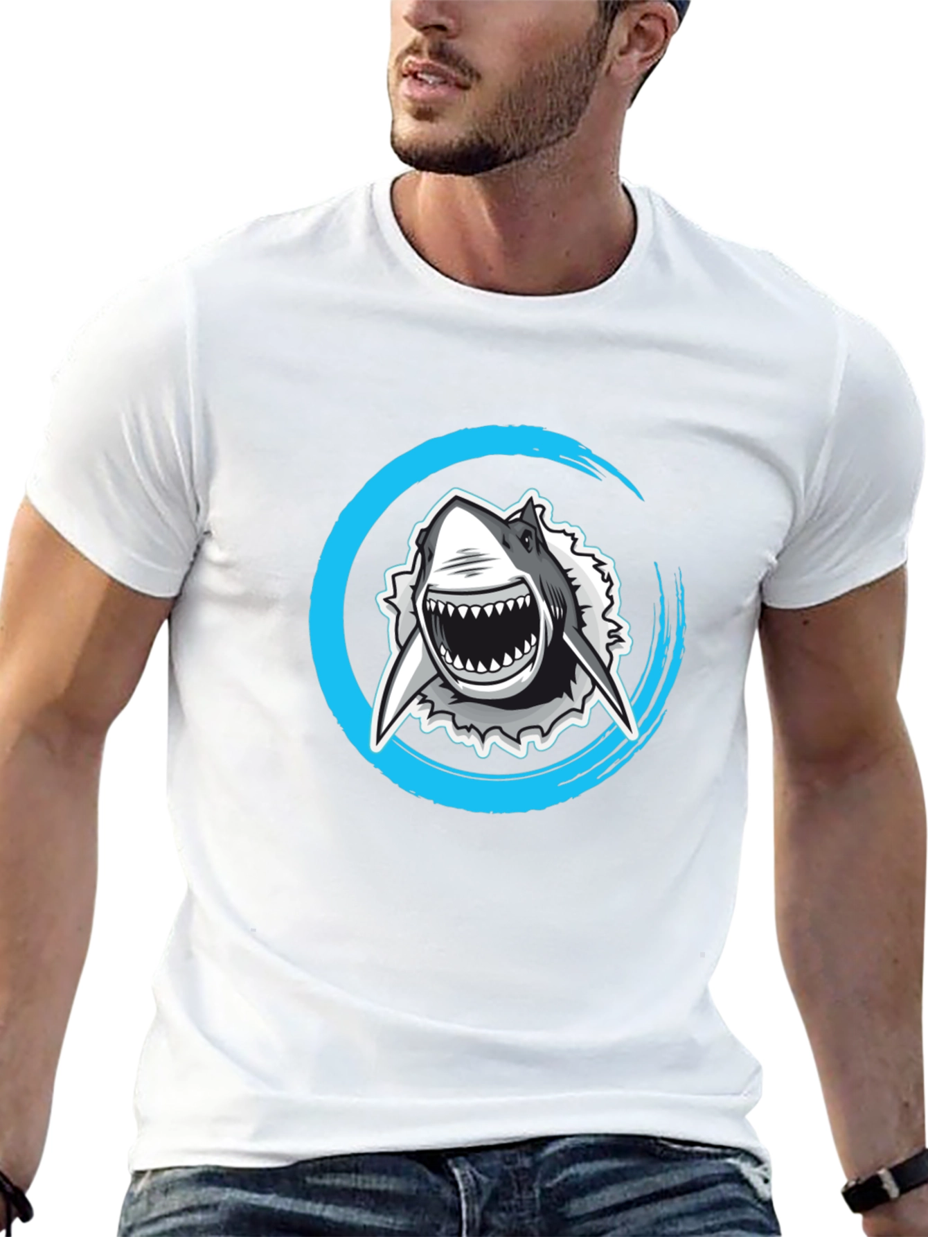 Black Shark Graphic Tee -  Circular Burst Design view 13