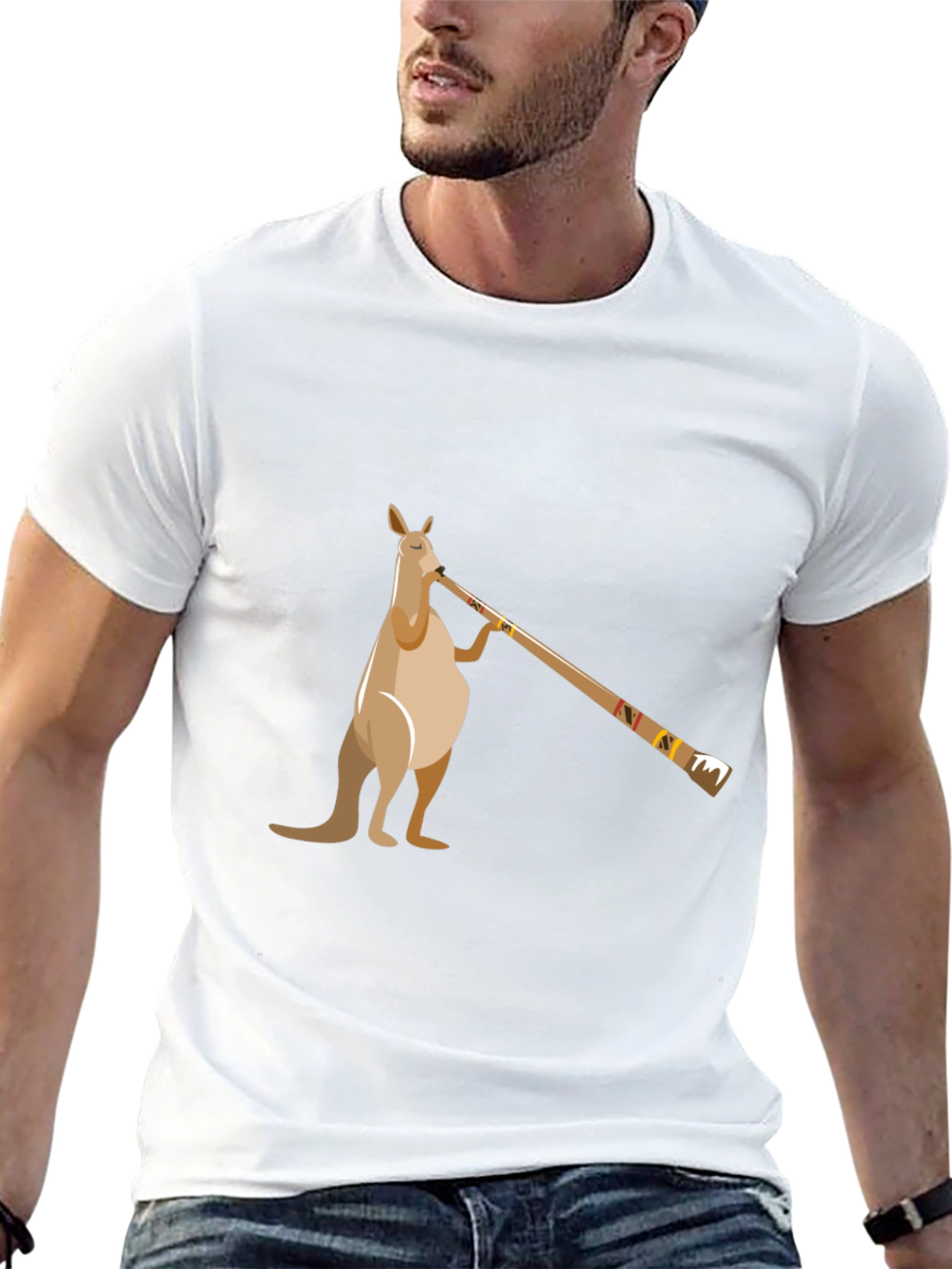 Black Kangaroo Didgeridoo T-Shirt - Black Cotton Tee view 13