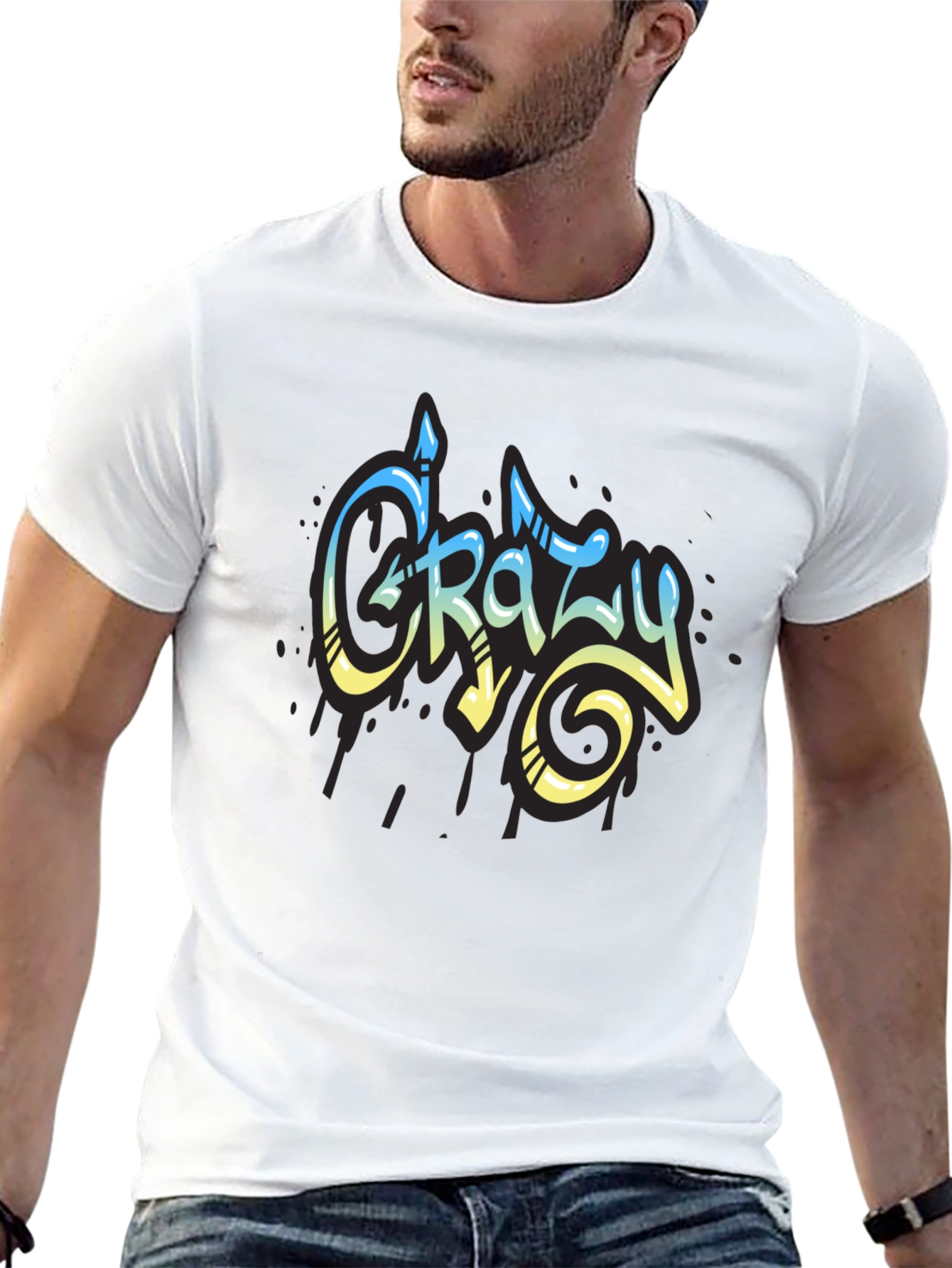 Black Crazy Graffiti Style Graphic T-Shirt view 13