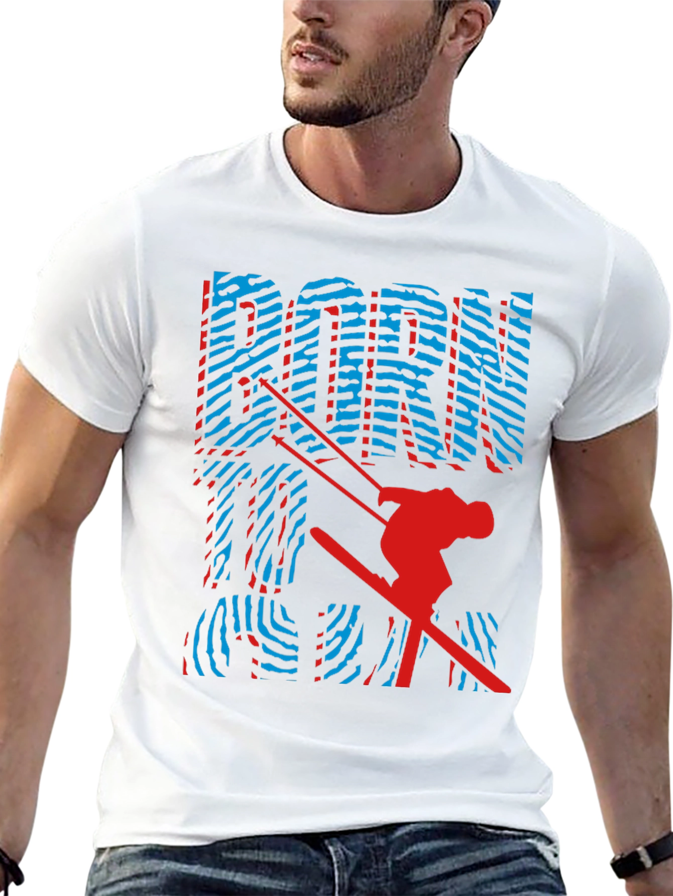 Black Born To Ski Graphic Tee - Unisex Black Cotton T-Shirt view 13