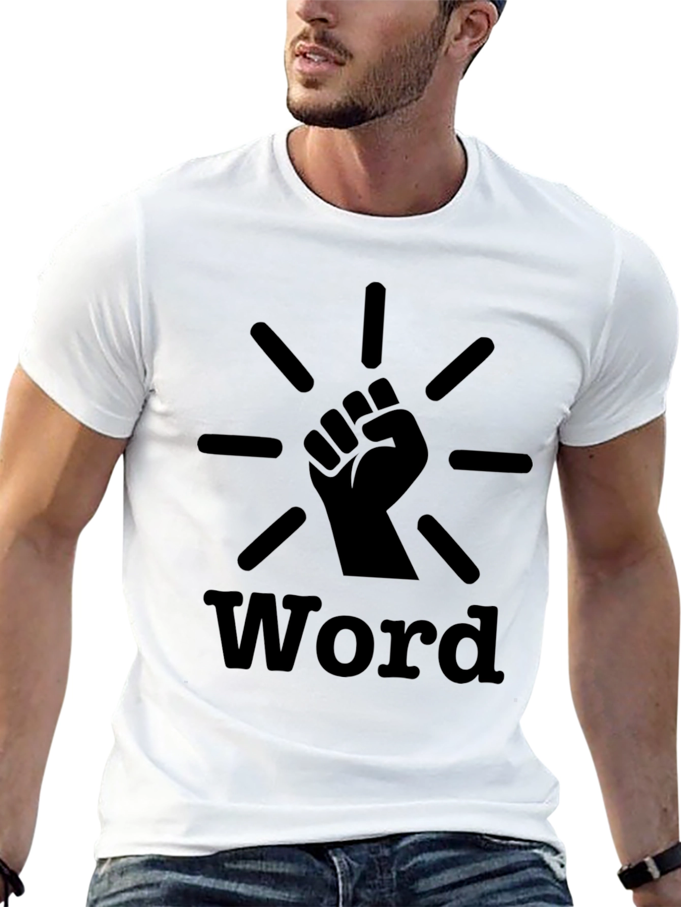 Black Word Power Fist T-Shirt - Black Graphic Tee view 13