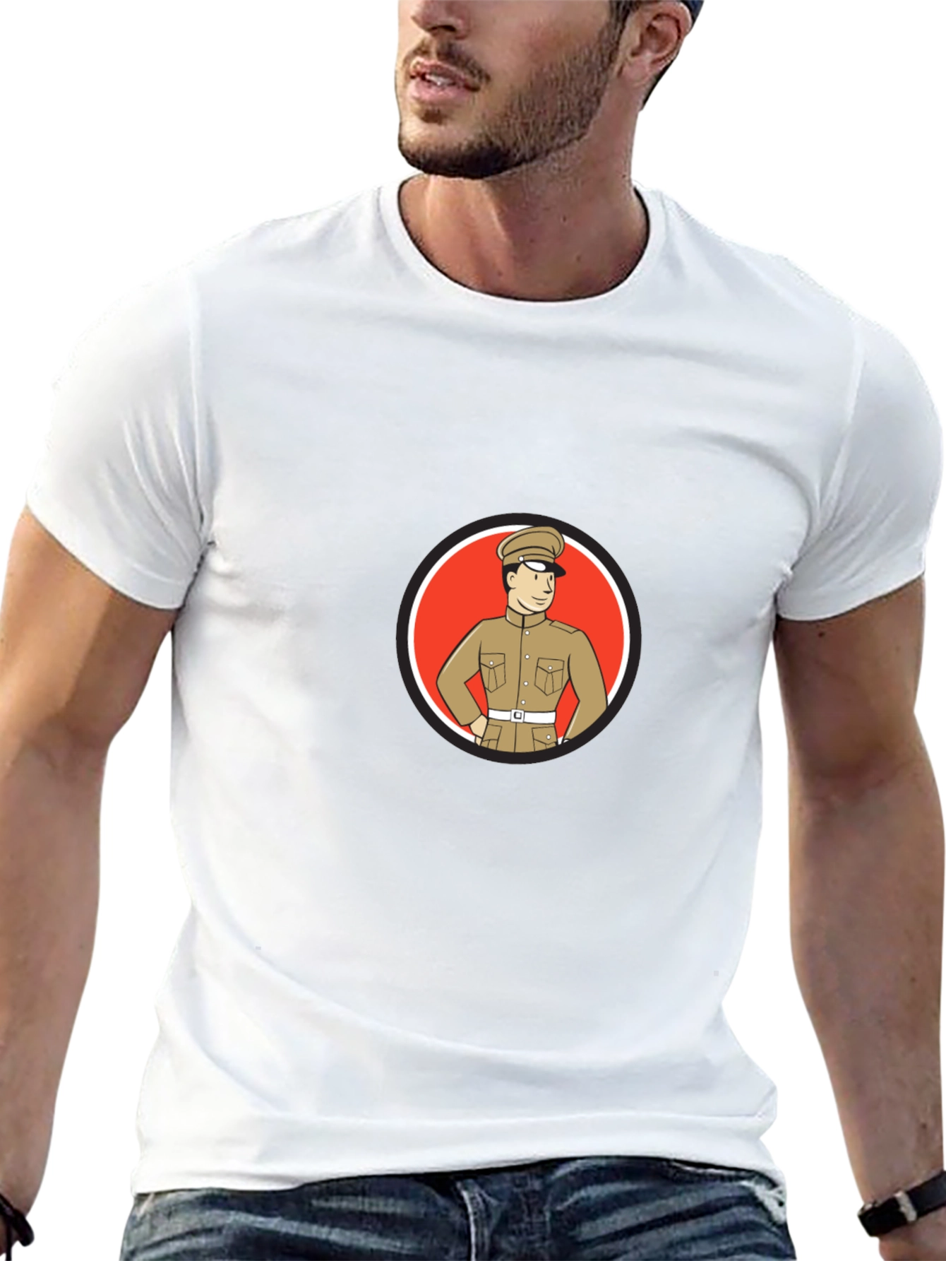Black Retro Cartoon Soldier T-Shirt view 13