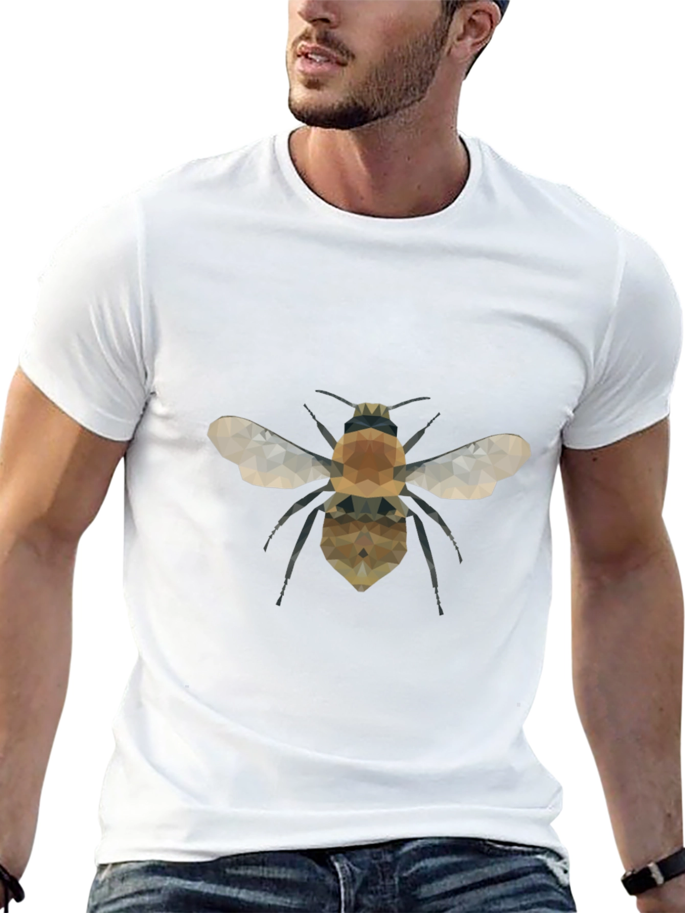 Black Geometric Bee Graphic Tee - Modern Black T-Shirt view 13