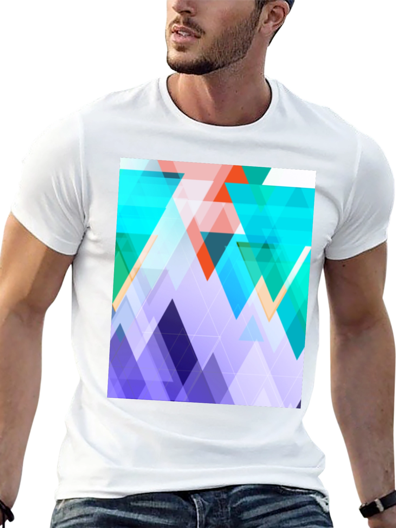 Black Geometric Triangle T-Shirt - Modern Abstract Design view 13