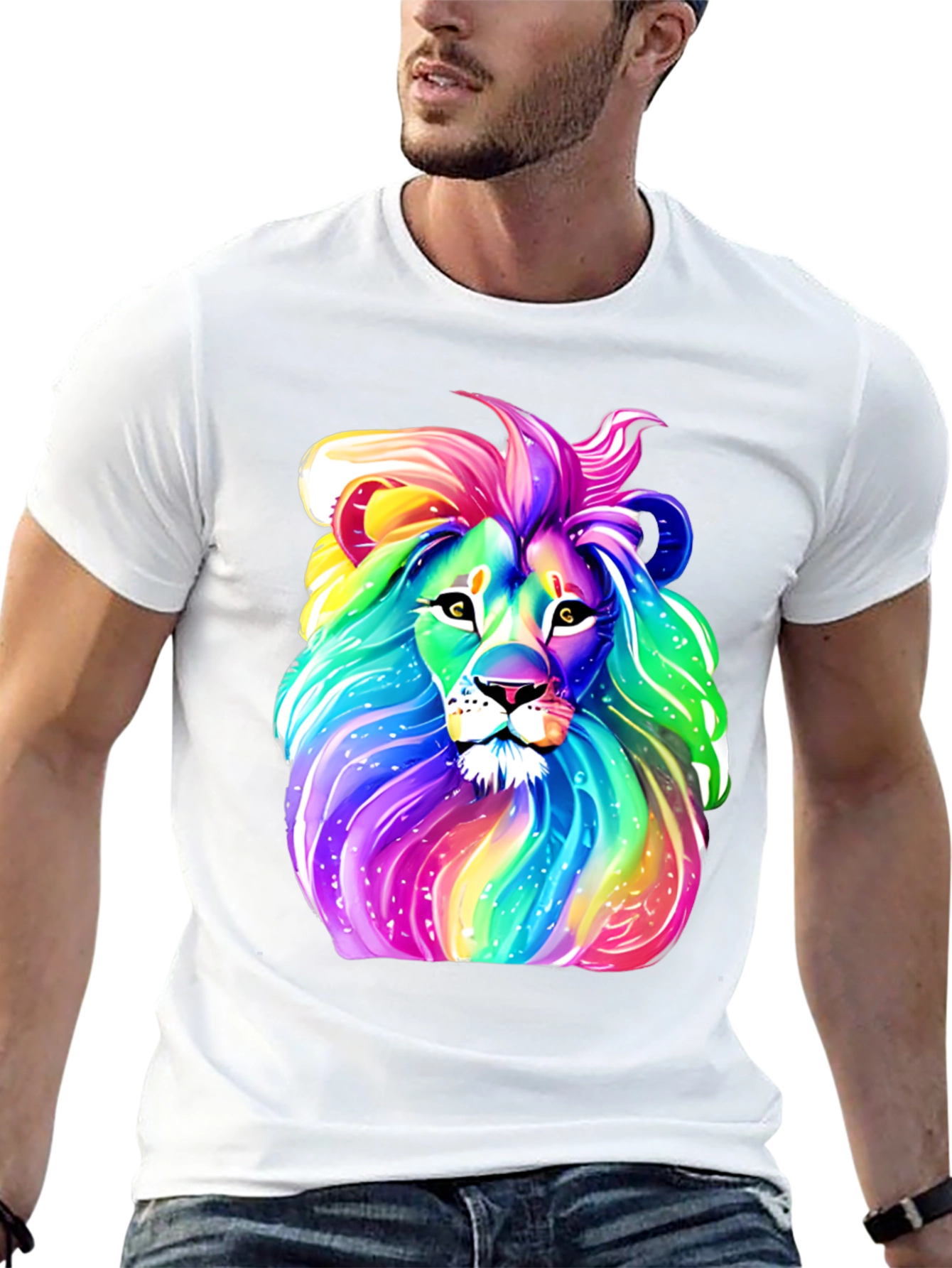 Black Rainbow Lion Graphic Tee - Men's Black T-Shirt view 13