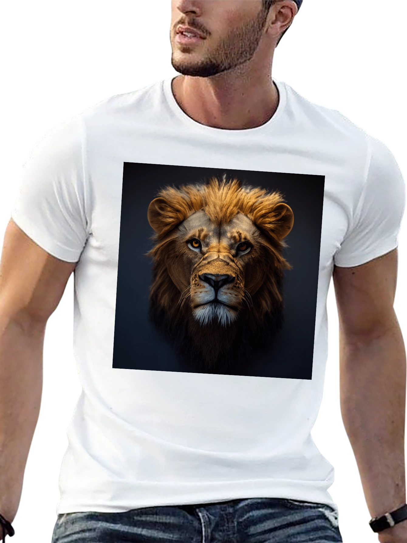 Black Lion Portrait Black T-Shirt view 13