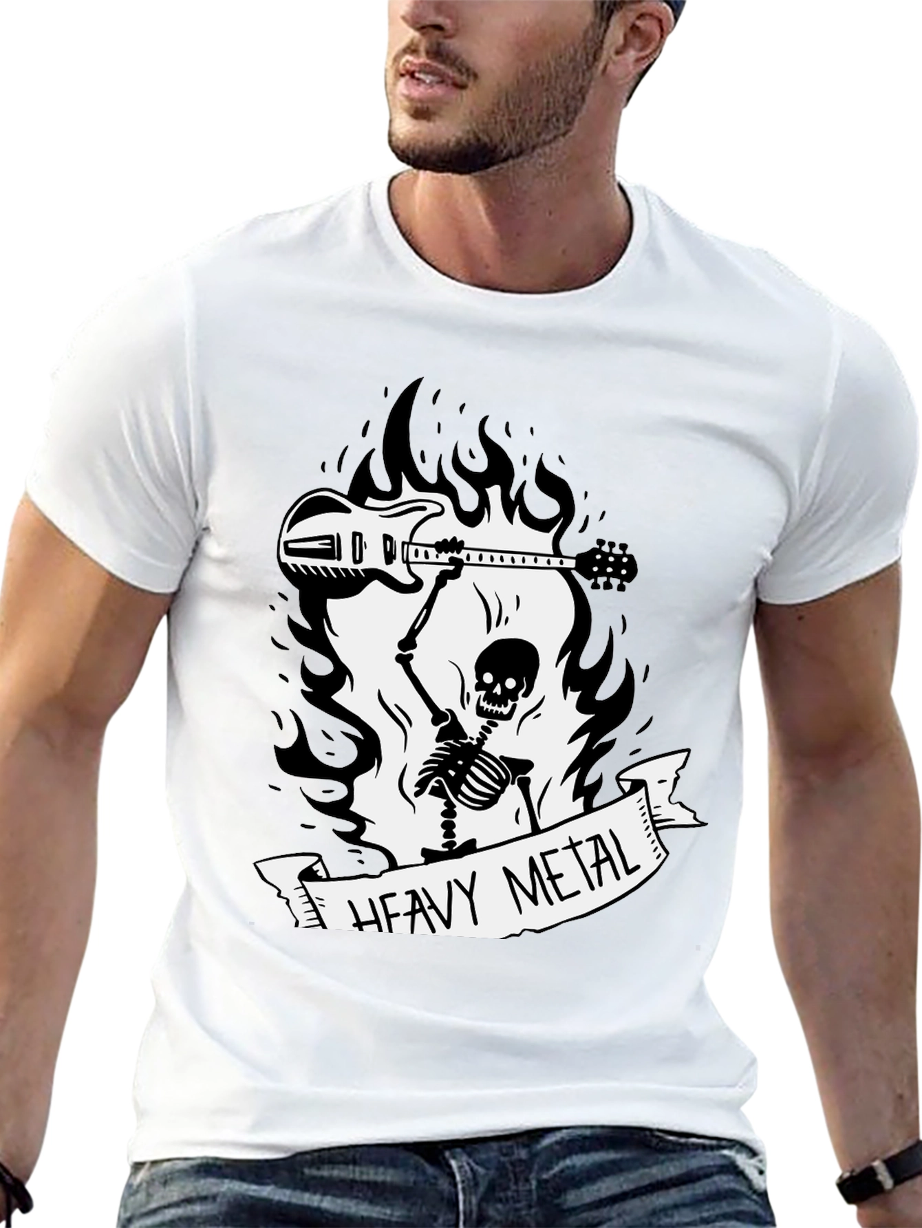Black Heavy Metal Skeleton Graphic Tee view 13