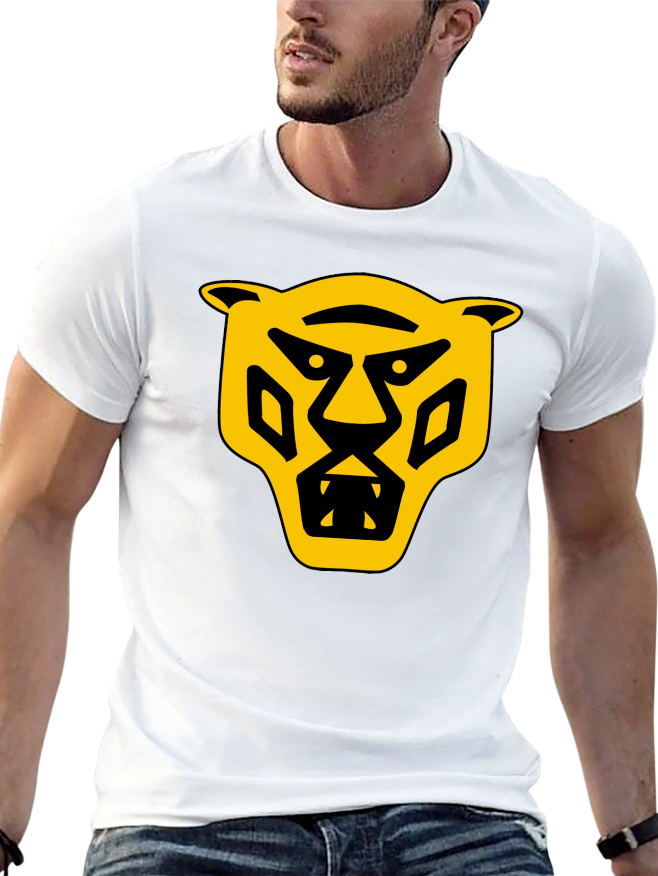 Black Bold Graphic T-Shirt: Yellow Panther Design view 13