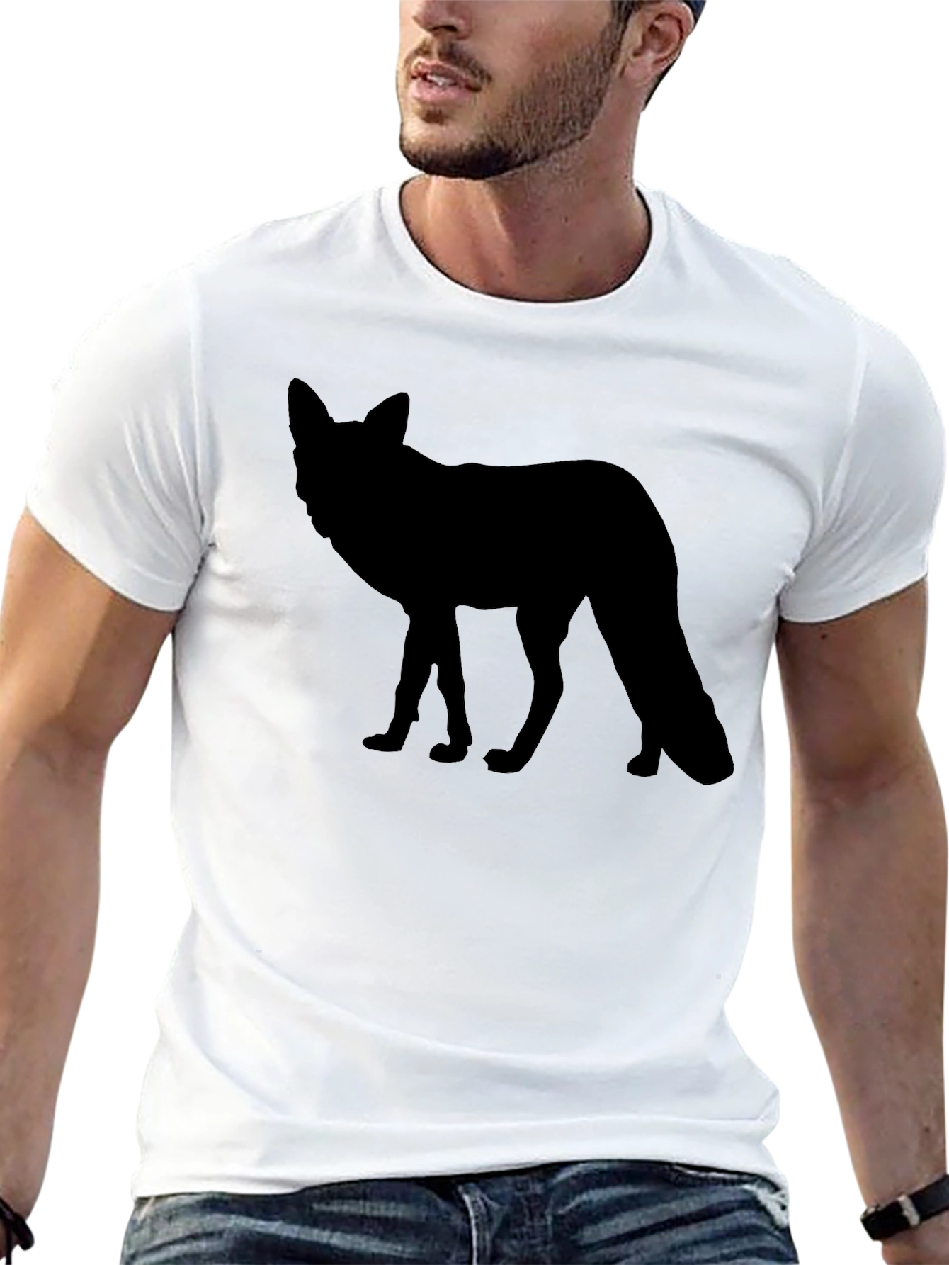Black Men's Black T-Shirt - Fox Silhouette view 13