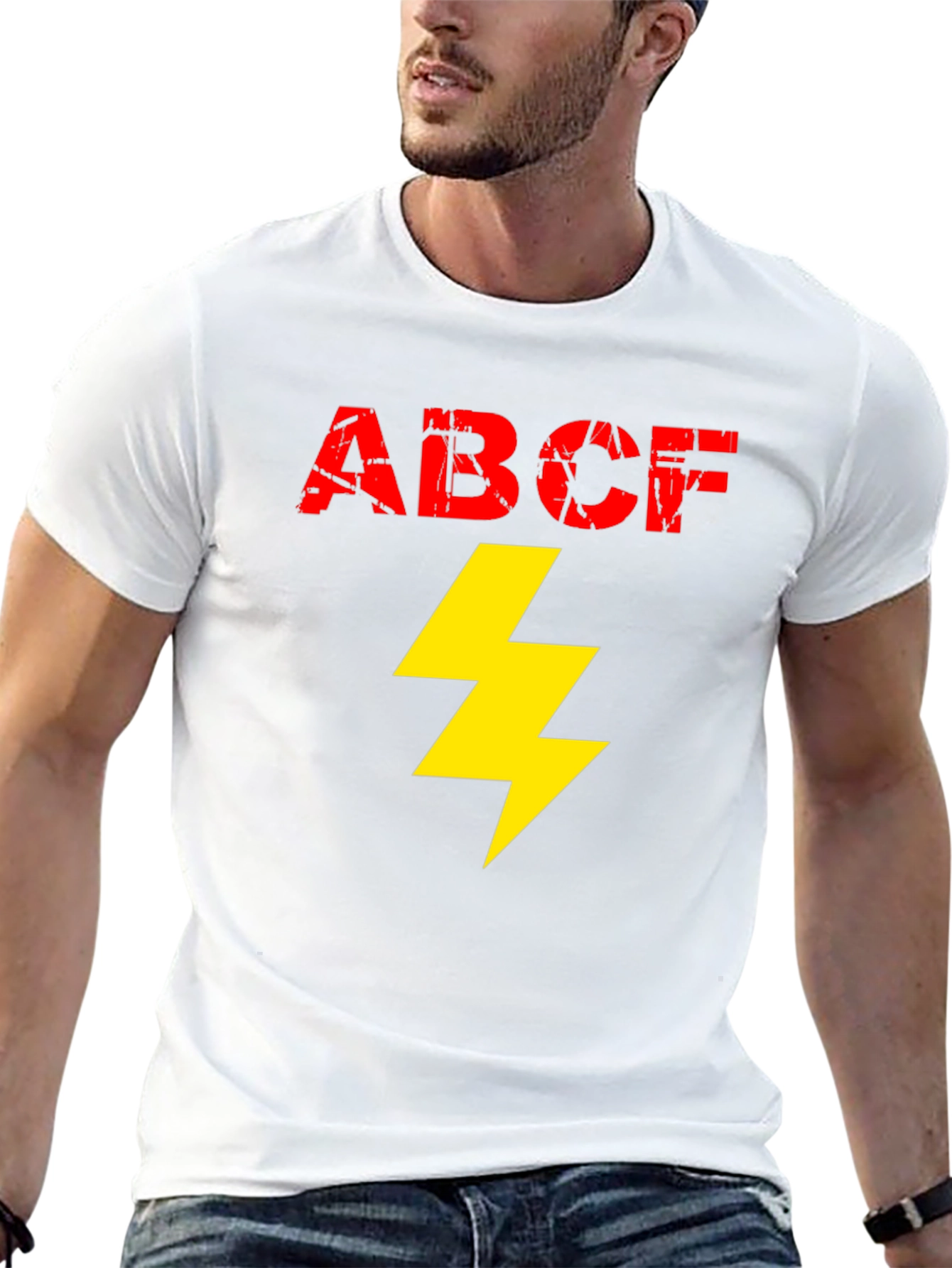 Black ABCF Lightning Bolt Graphic Tee - Cool Men's Black T-Shirt view 13