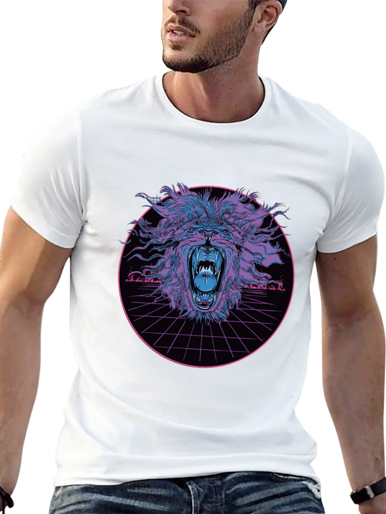 Black Roaring Lion Graphic Tee - Cyberpunk Style view 13