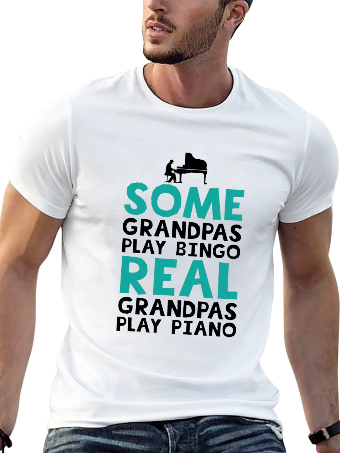 Black Real Grandpas Play Piano Graphic Tee view 13