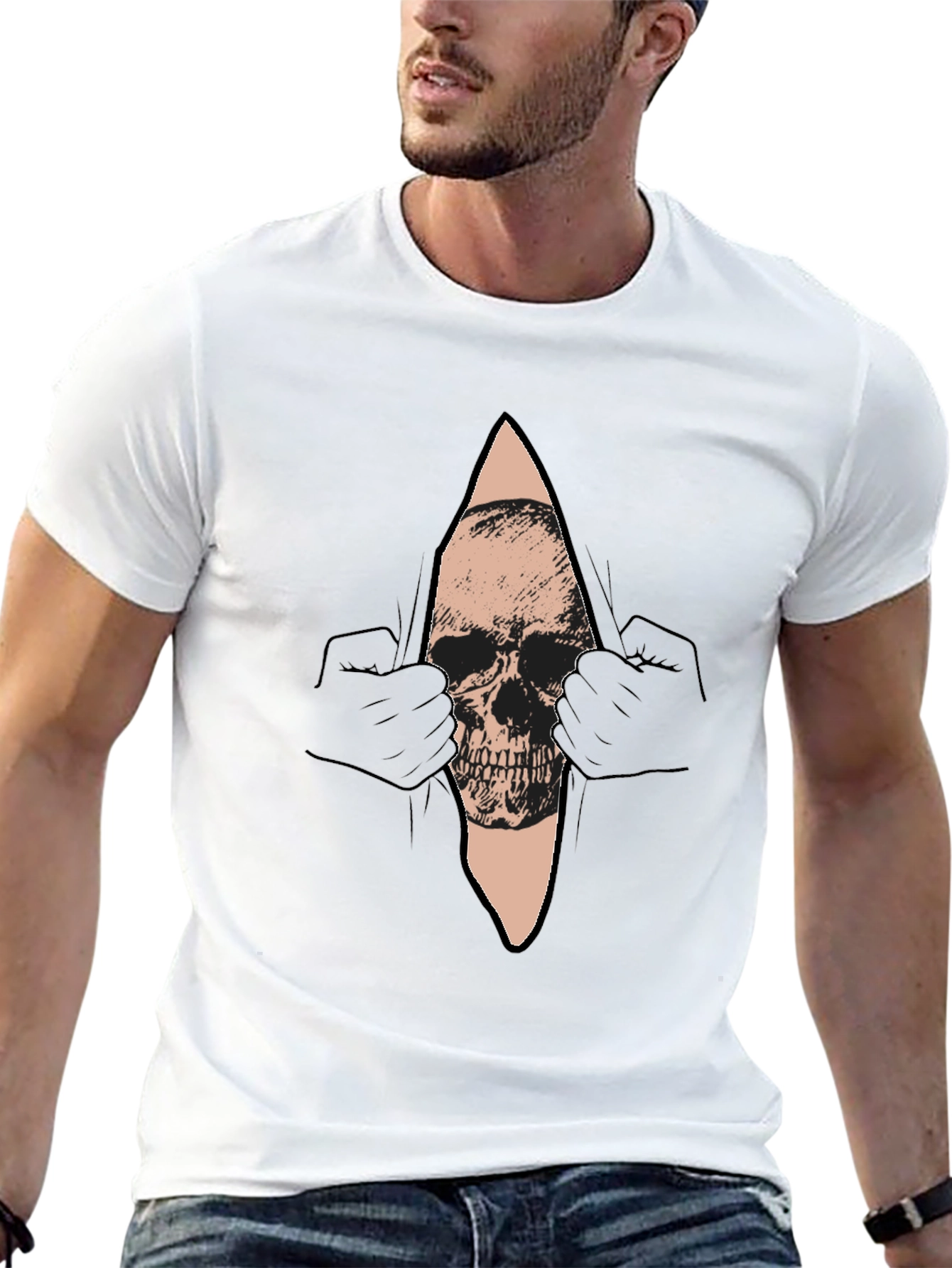 Black Skull Graphic T-Shirt - Men's Black Crew Neck Tee view 13