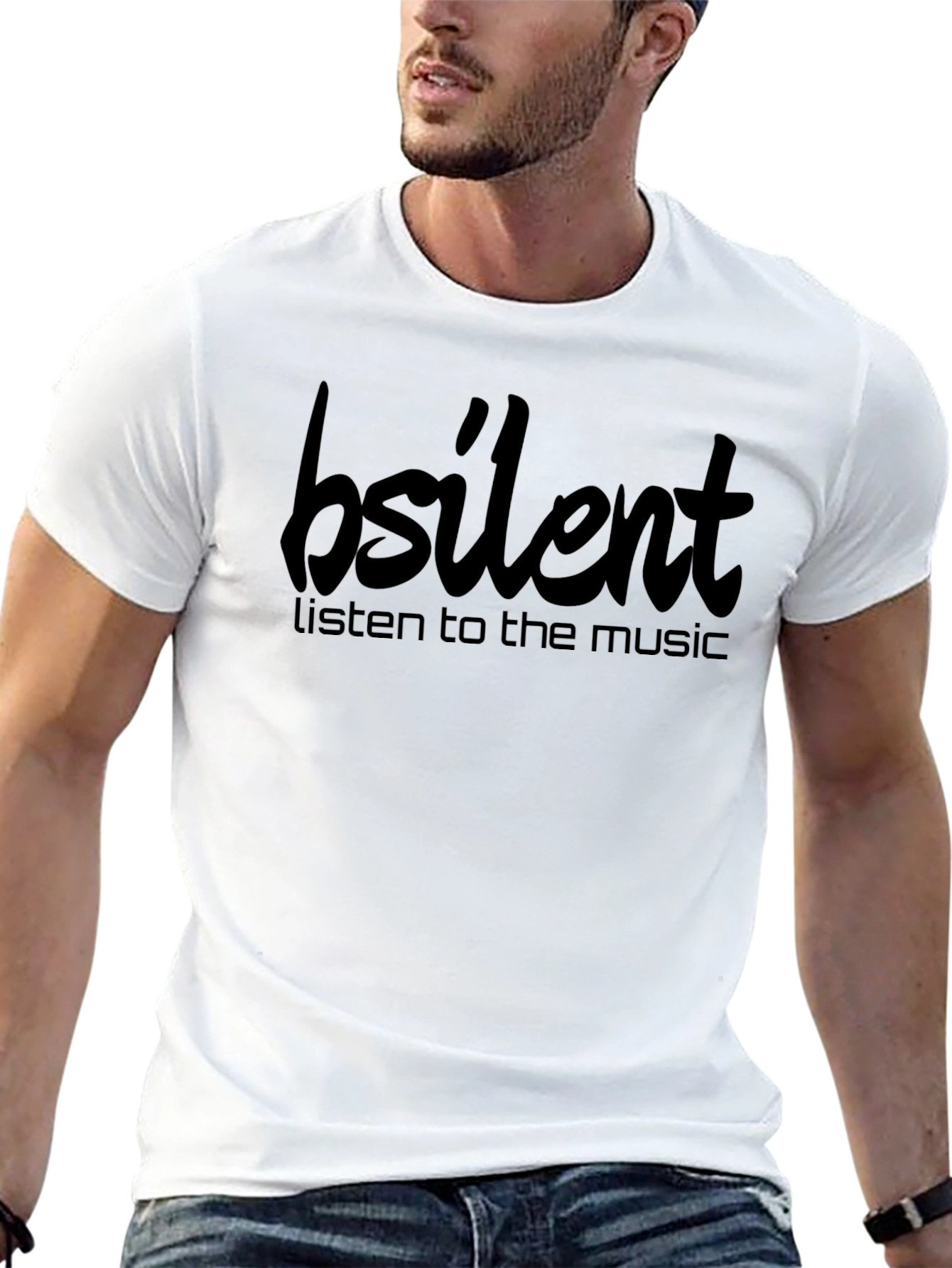 Black Bsilent Listen to the Music Graphic T-Shirt view 13