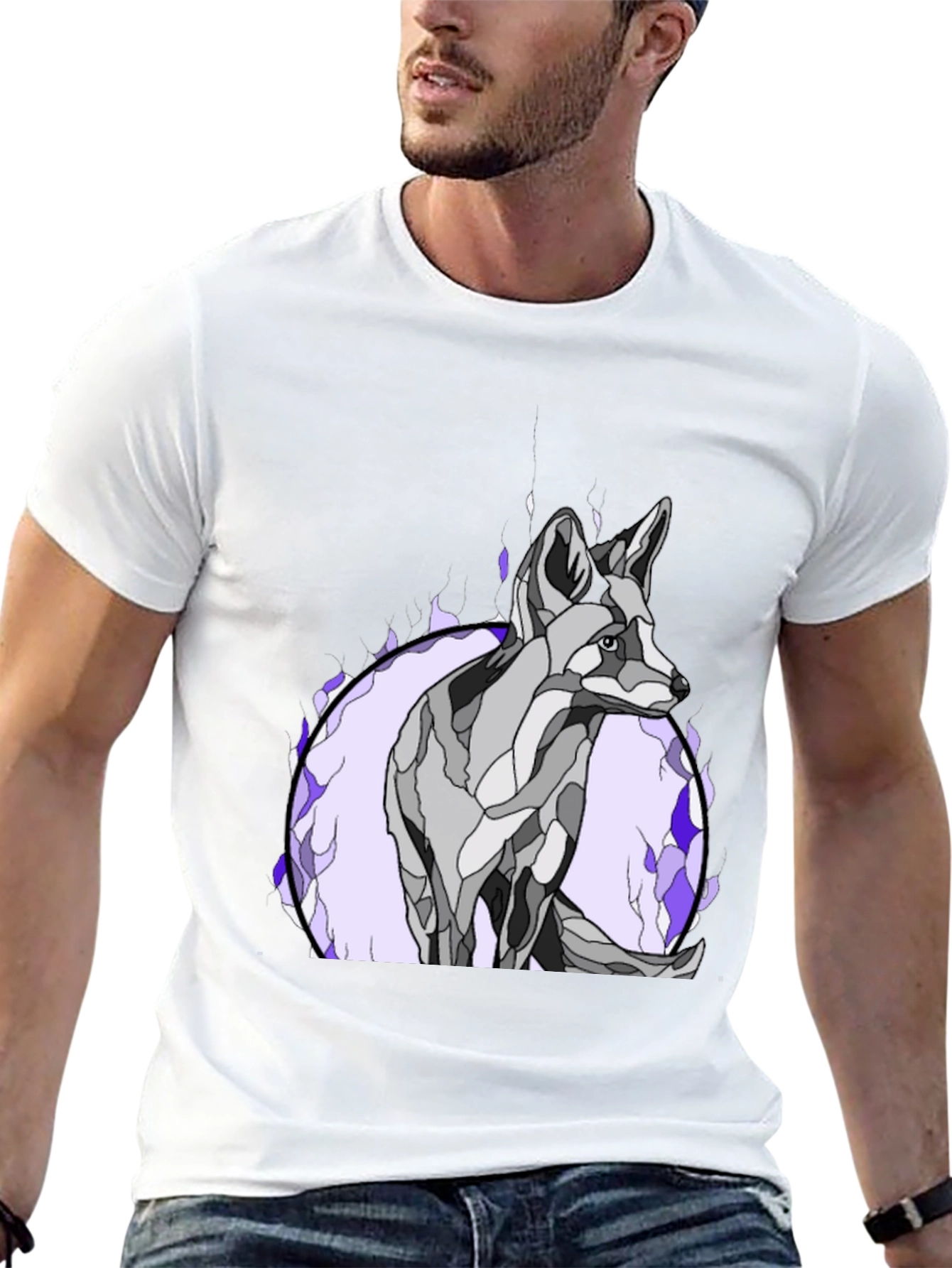 Black Abstract Wolf Graphic Tee - Black Cotton Blend view 13