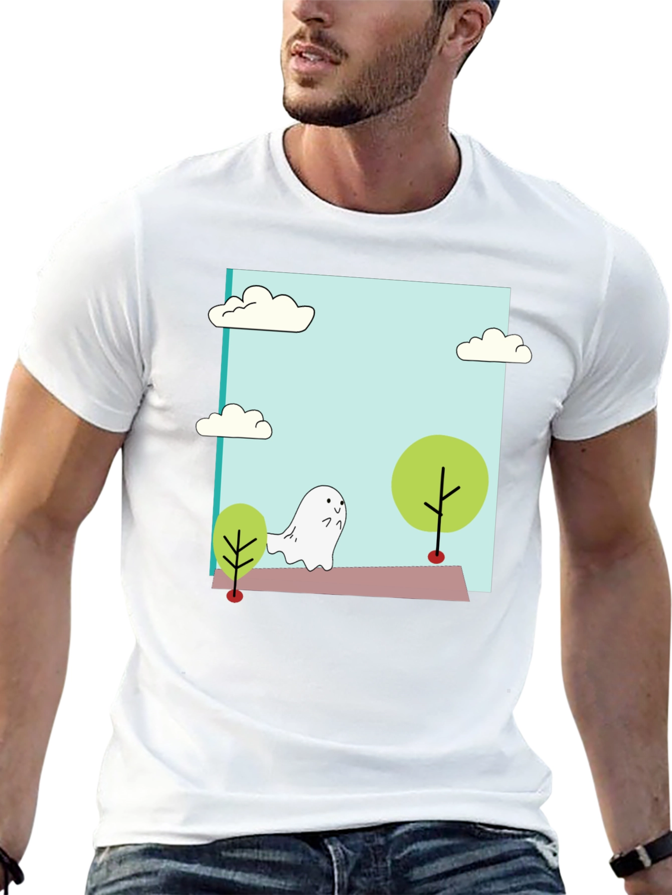 Black Cute Cartoon Ghost T-Shirt view 13