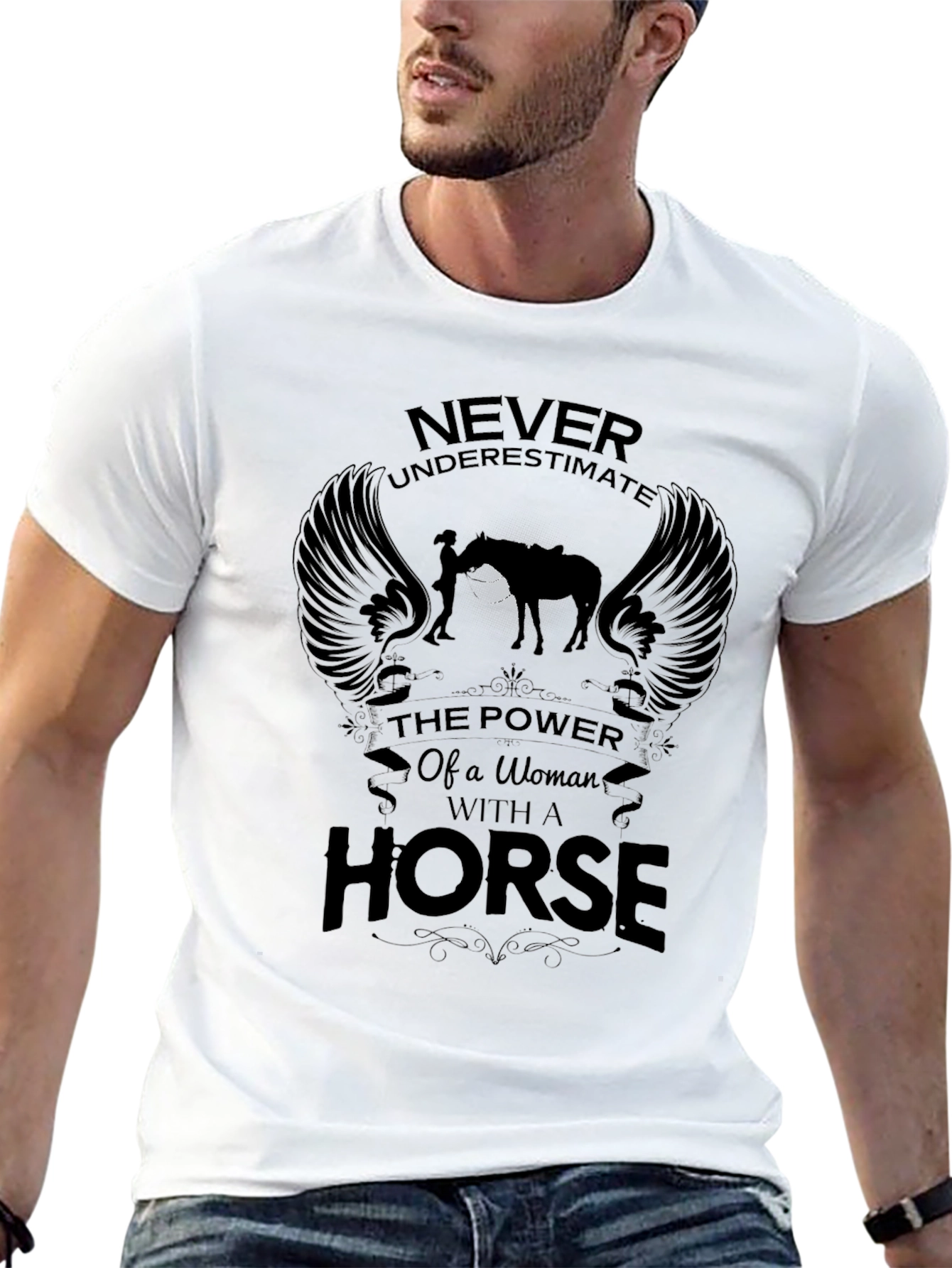 Black Woman & Horse Graphic Print Black T-Shirt view 13