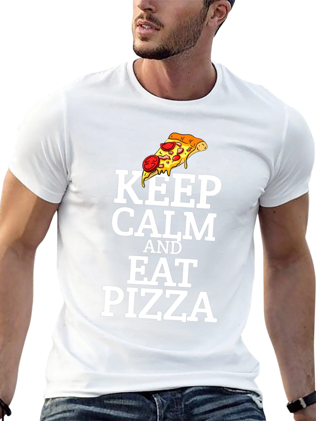 Black Keep Calm and Eat Pizza Graphic T-Shirt view 13