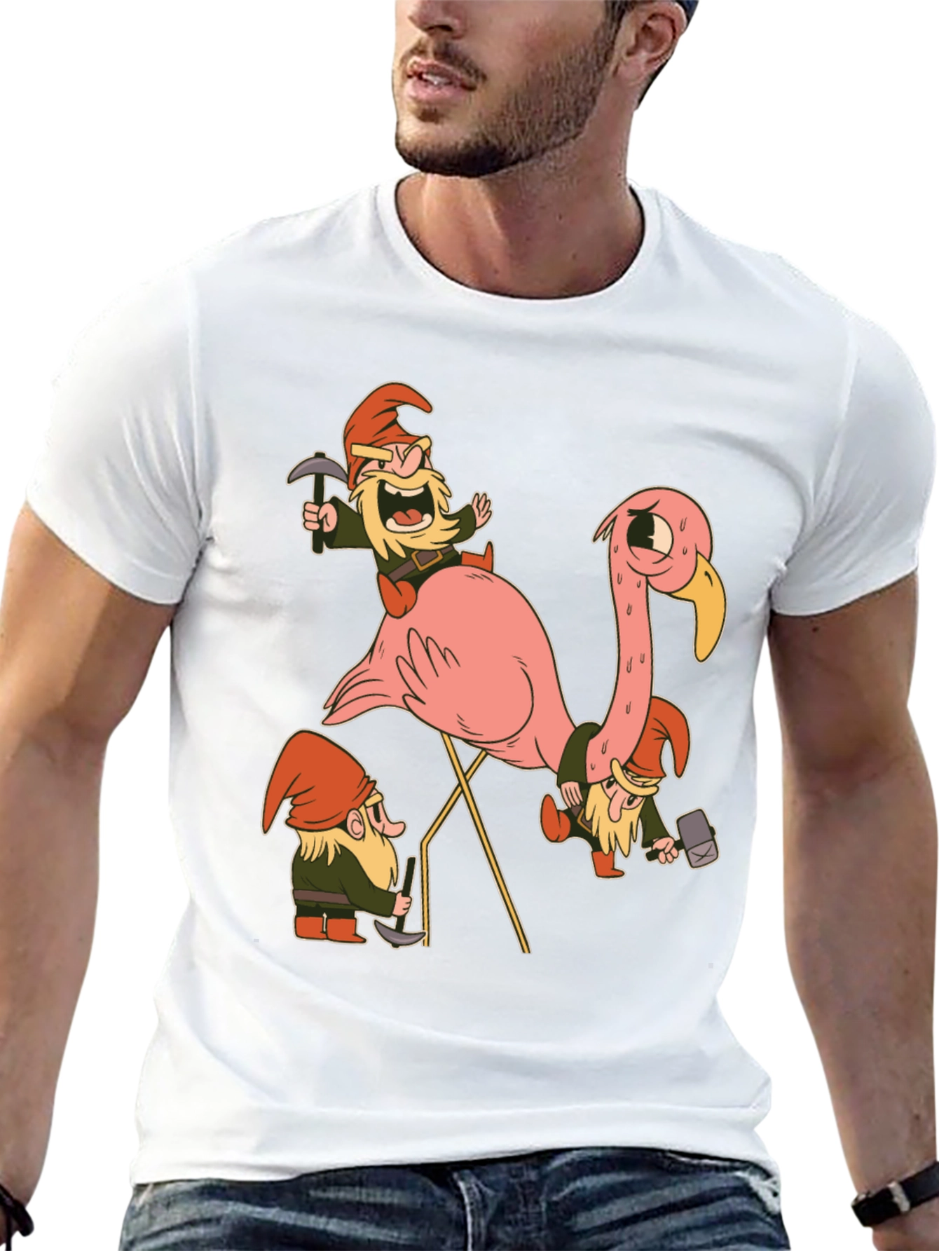 Black Gnomes Riding Flamingo Black T-Shirt view 13