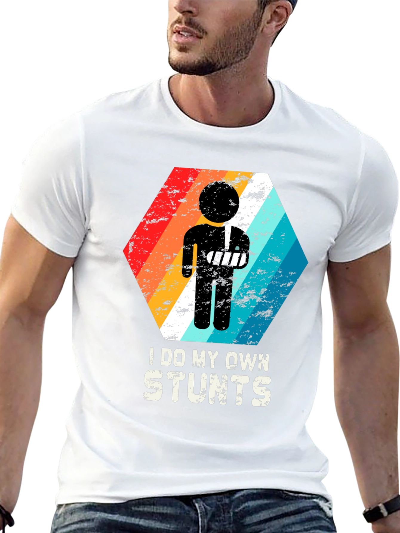 Black I Do My Own Stunts Broken Arm T-Shirt view 13