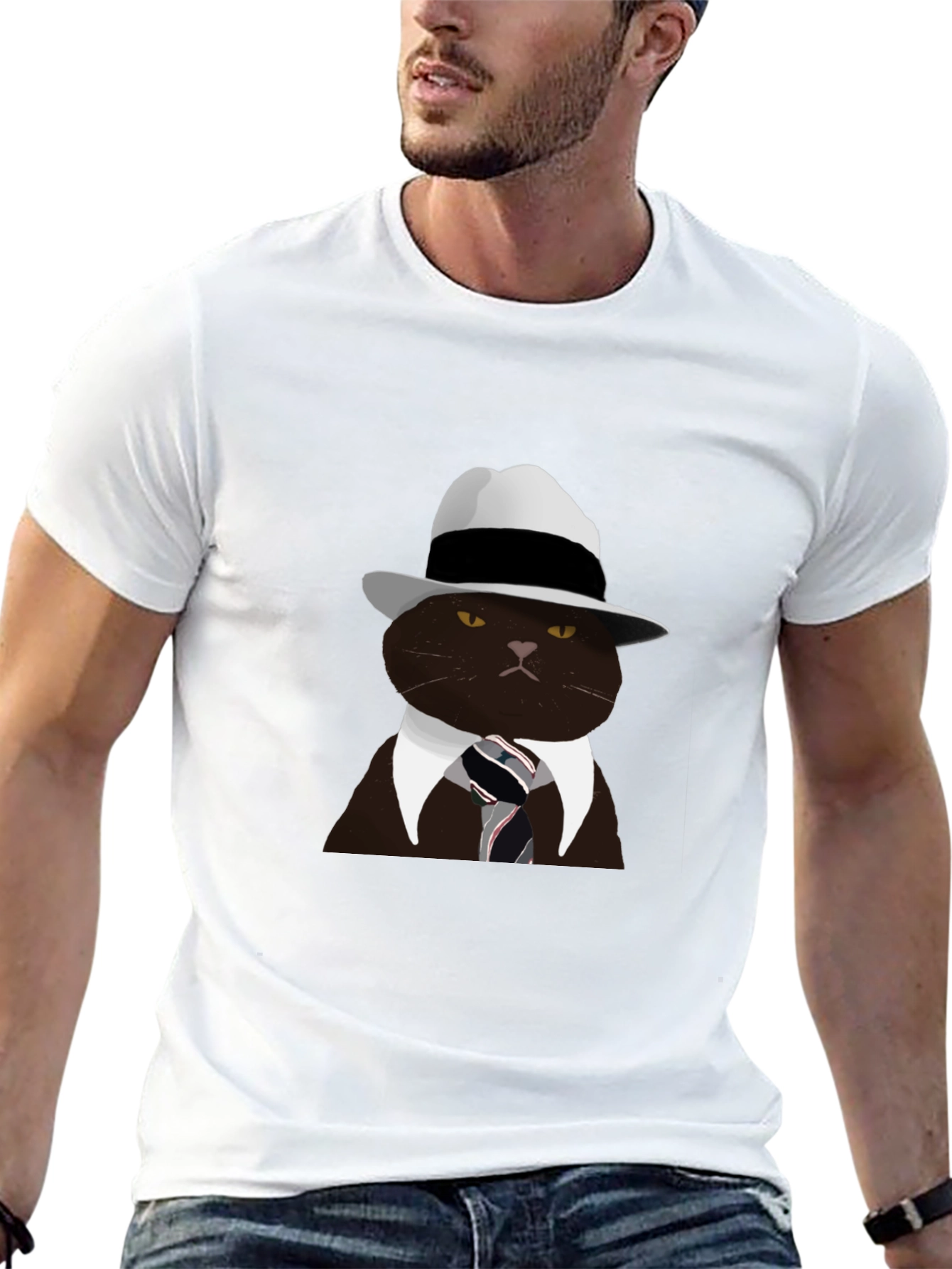 Black Cool Cat Fedora T-Shirt - Black view 13