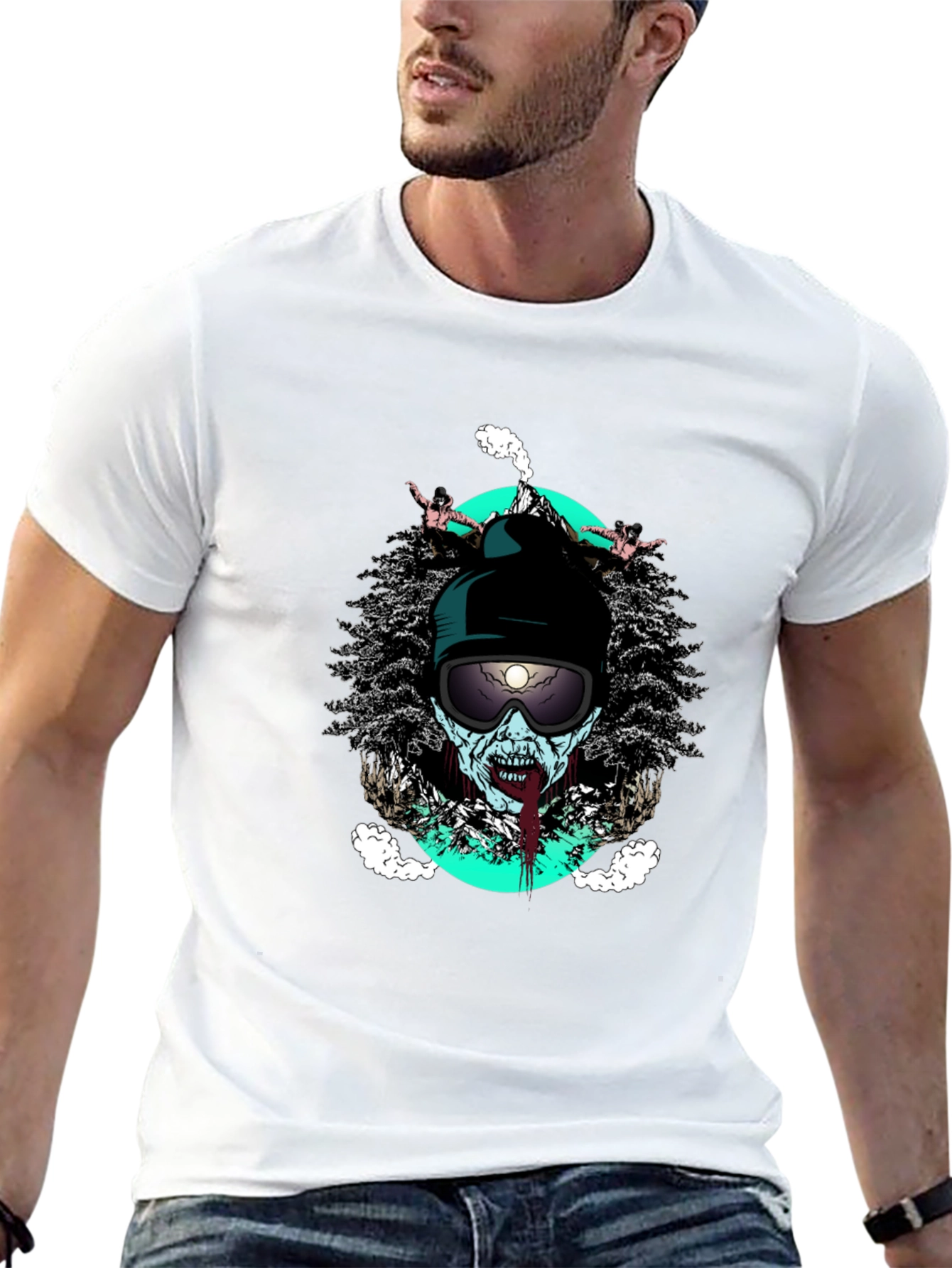 Black Zombie Skier Graphic Tee - Black Cotton T-Shirt view 13