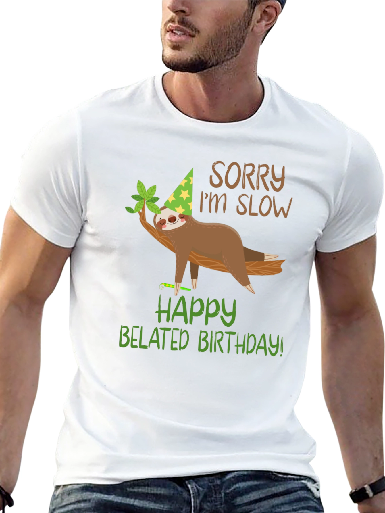Black Funny Belated Birthday Sloth T-Shirt view 13