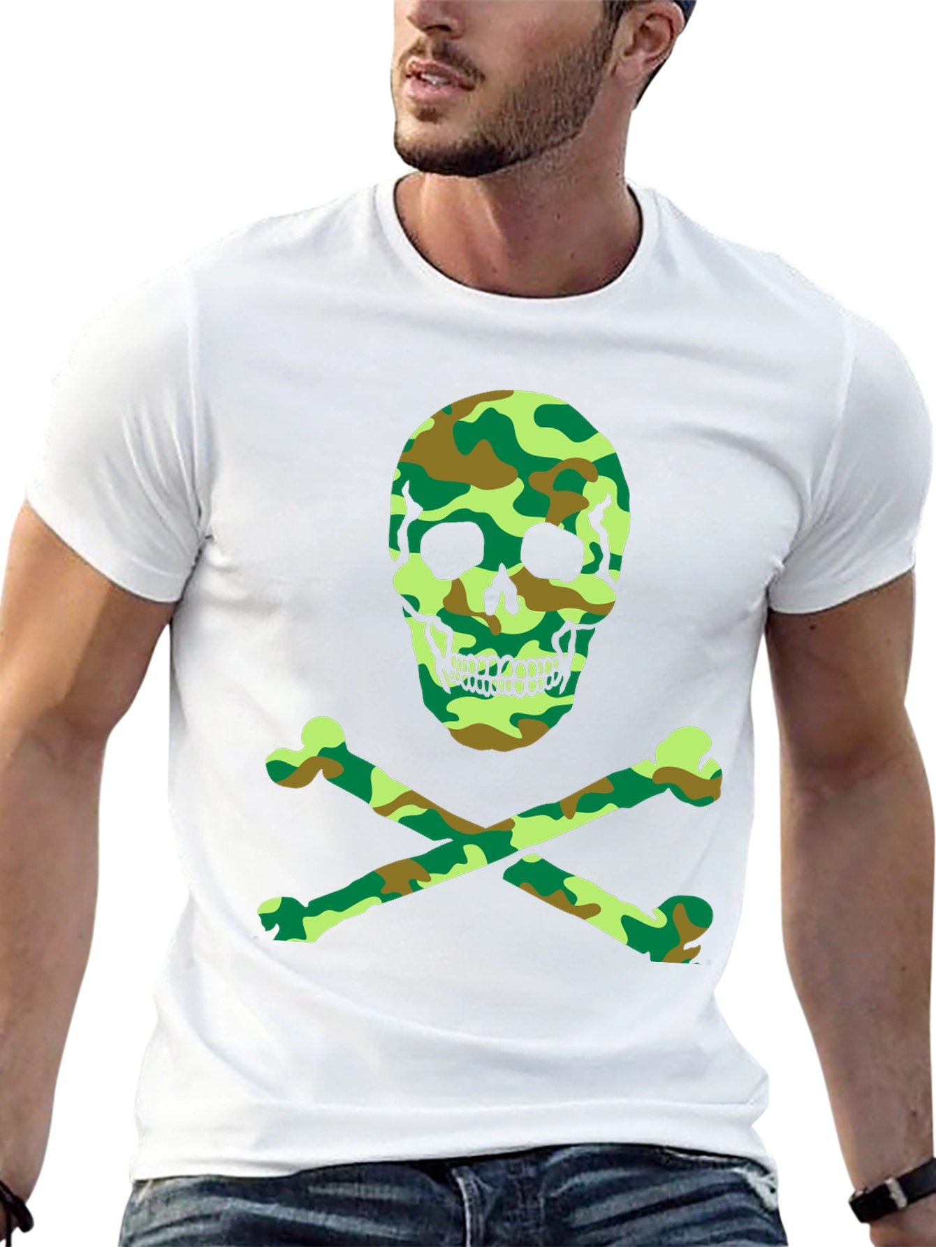 Black Camo Skull & Crossbones Graphic T-Shirt view 13