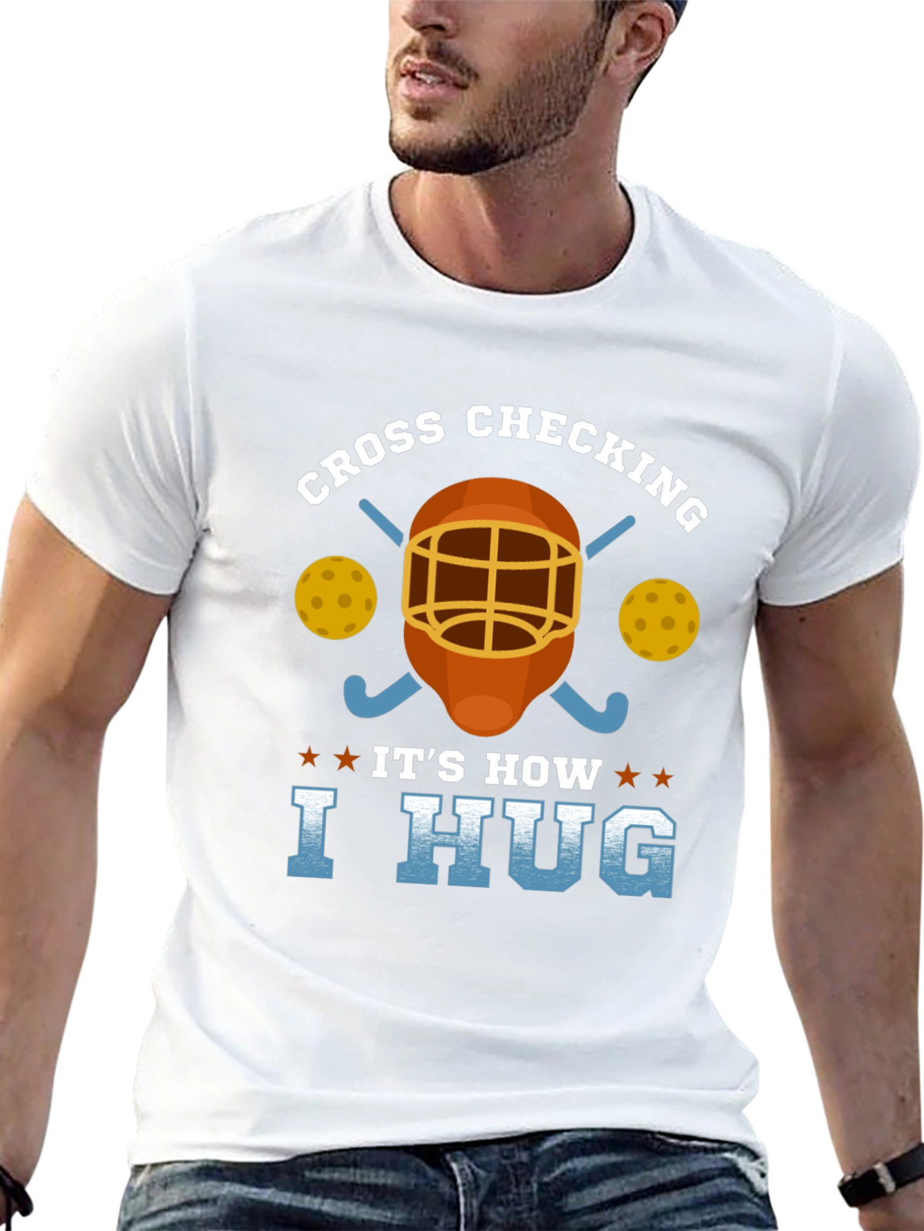 Black Cross Checking Hockey Humor T-Shirt view 13