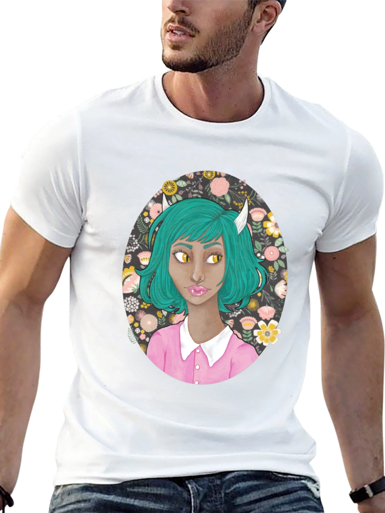 Black Floral Demon Girl Graphic T-Shirt view 13