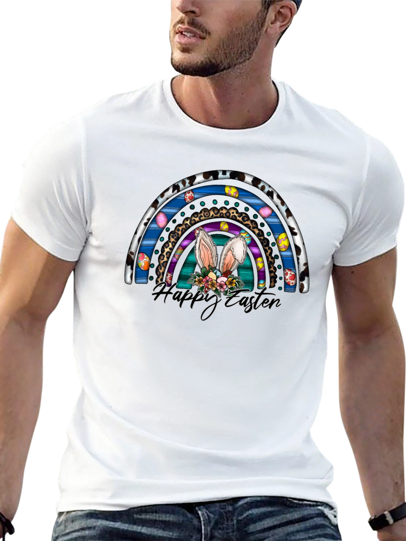Black Happy Easter Rainbow Bunny Ears T-Shirt view 13