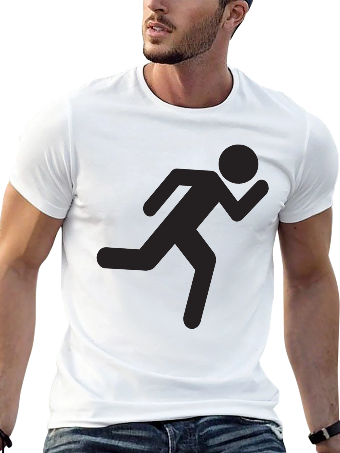 Black Running Man Graphic Tee - Black Cotton Blend view 13