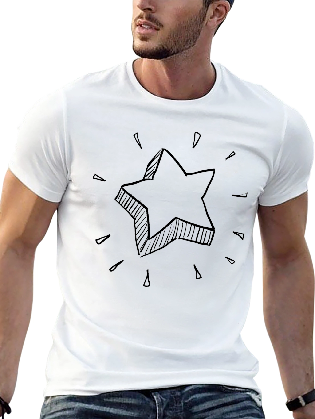 Black Black Star Graphic Men's Tee - Modern Casual Wear view 13